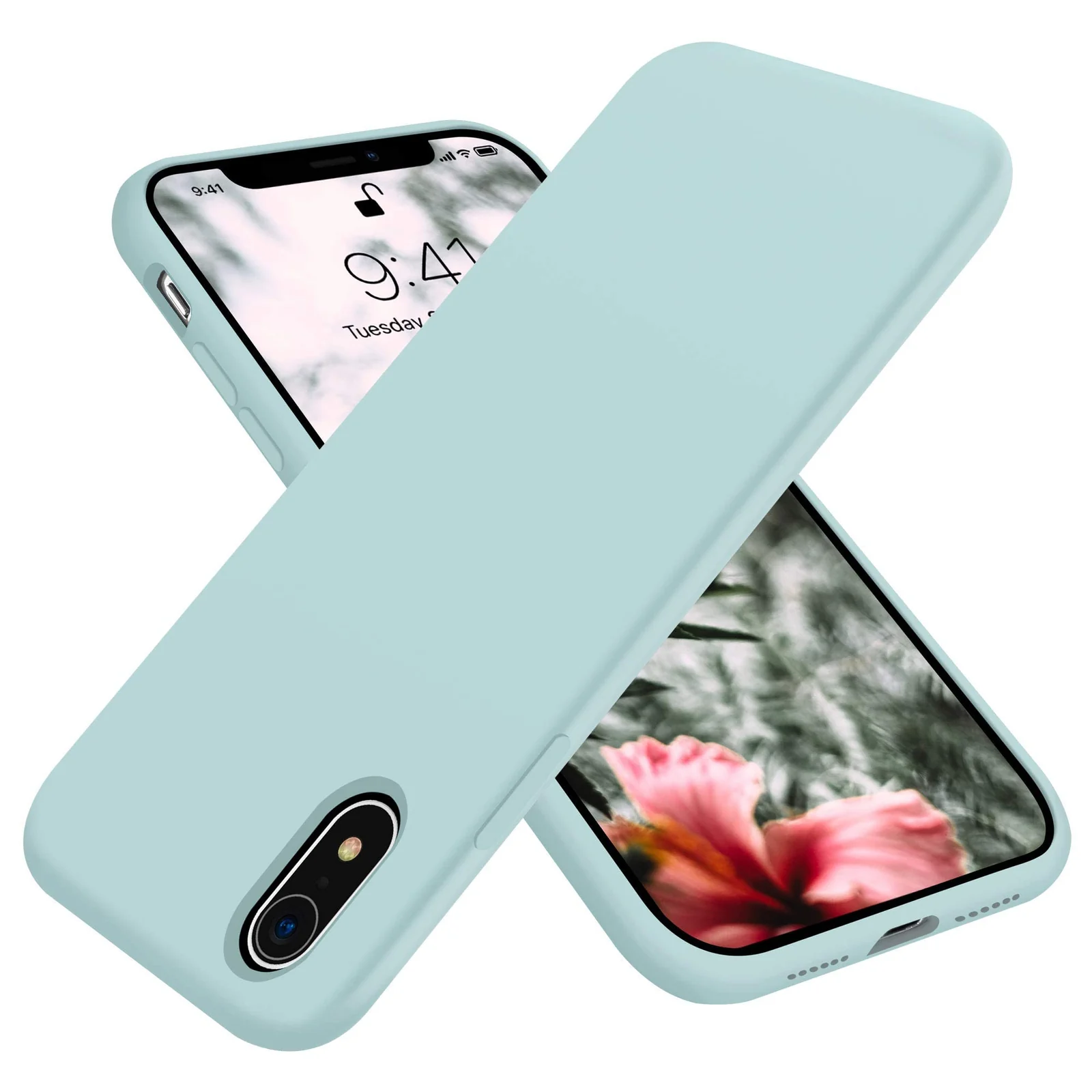 DL3 Mobilak Liquid Silicone Protective Case with Soft Microfiber Lining for iPhone XR - Mint Green