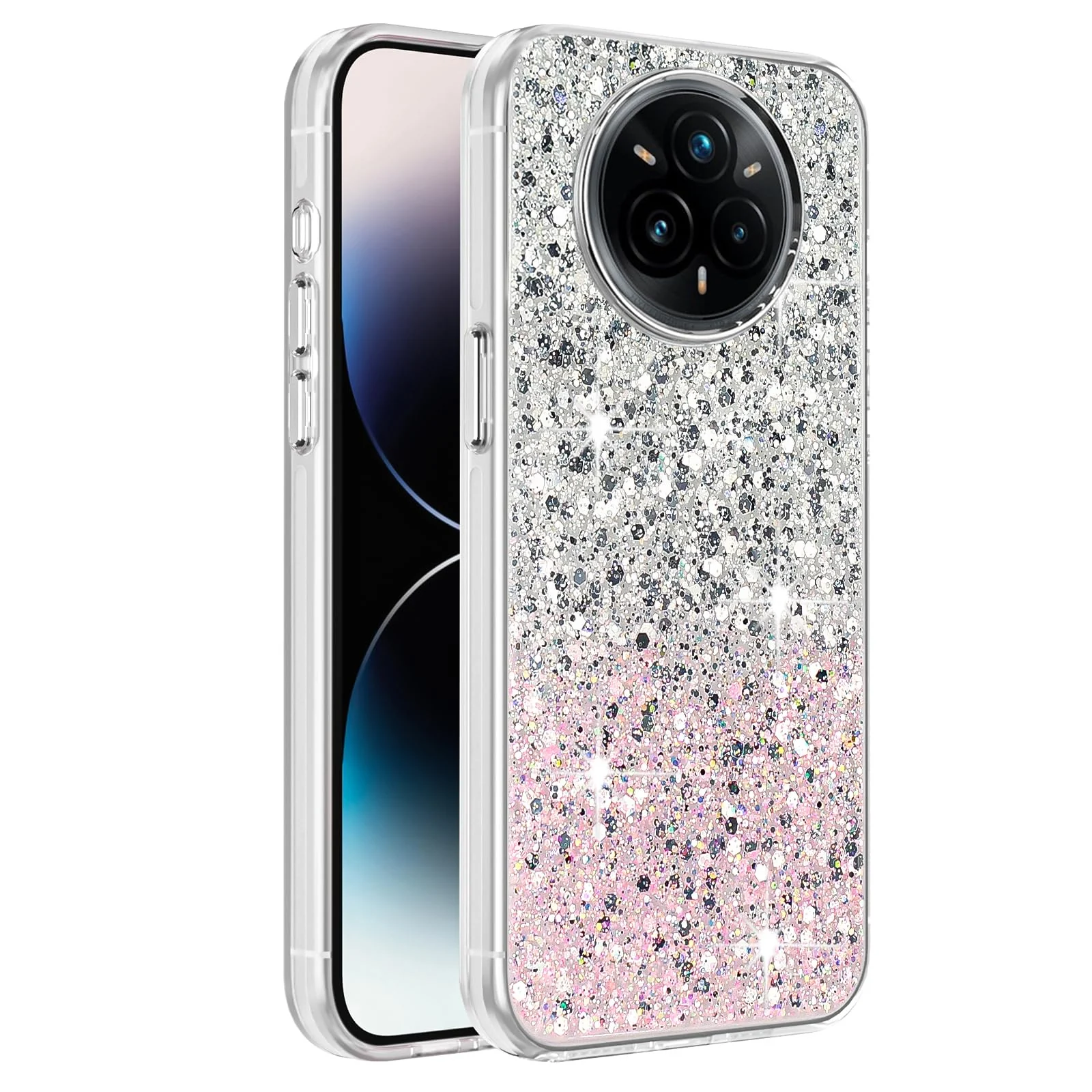 DL3 Mobilak Glitter Protective Case for realme 14 Pro + Plus 5G, Supports wireless charging, Camera protection, Shock-absorbing protection - White Pink