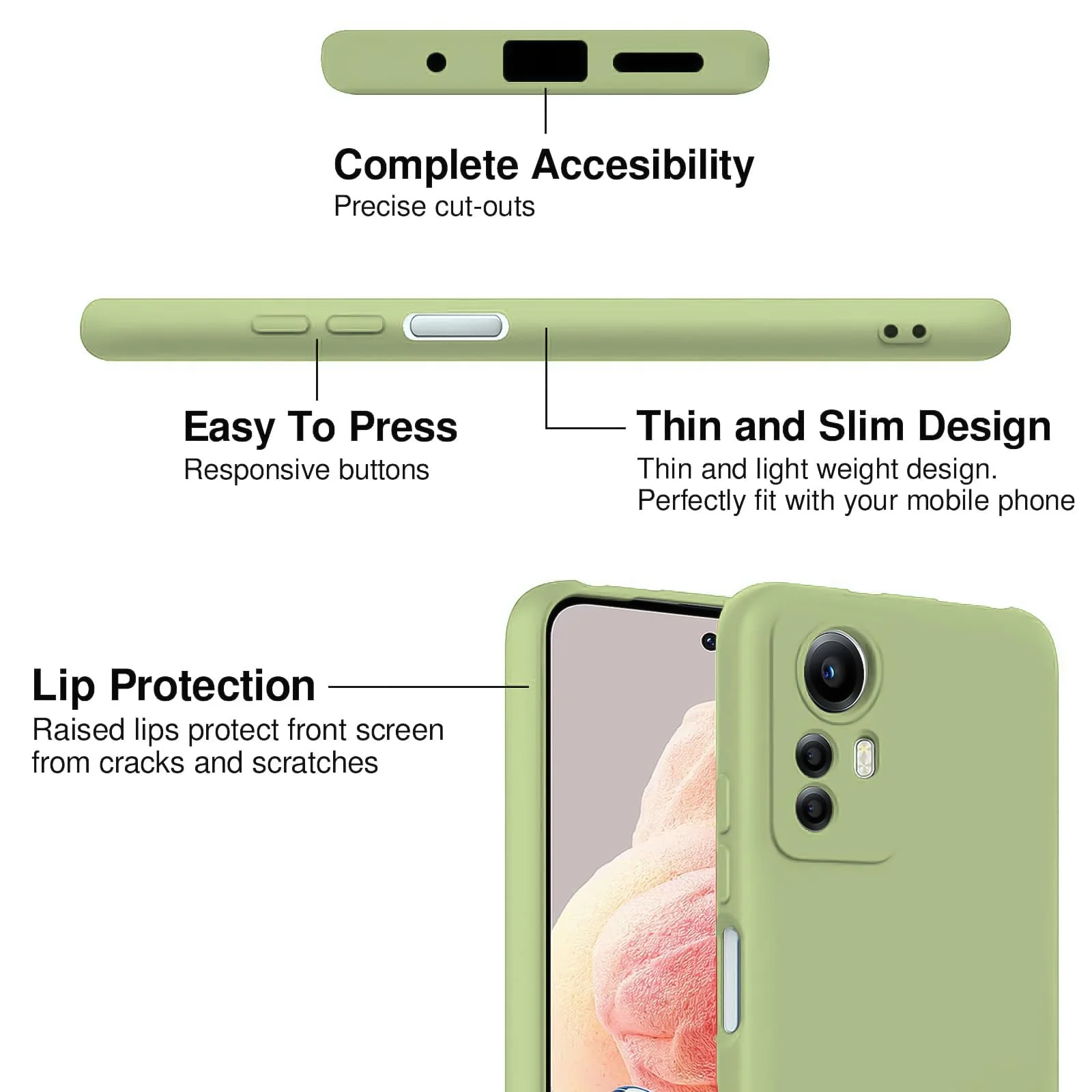 DL3 Mobilak Xiaomi Redmi Note 12S Case, Soft Flexible Liquid Silicone Gel Rubber Bumper Cover, Full Body Shockproof Protective Phone Case - Mint Green