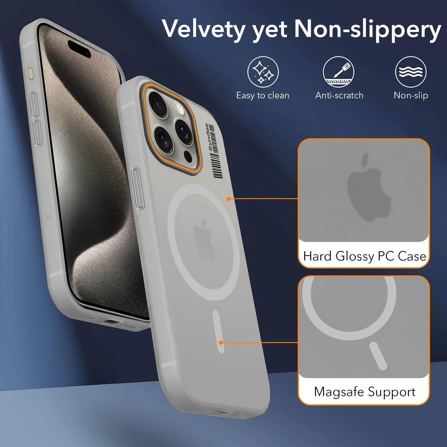 DL3 Mobilak Case Back Cover for iPhone 15 Pro Max 6.7-Inch, Sleek Frosted Translucent Back Only Compatible with Wireless Magnetic Accessories | Anti-Scratch Shockproof Phone Case - Gray