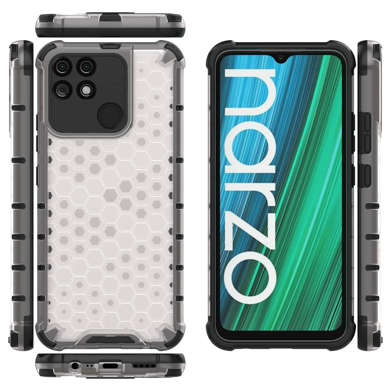DL3 Mobilak Honeycomb Protective Case for realme Narzo 50A, Shock-absorbing protection, Transparent design, Slim, lightweight profile - Clear