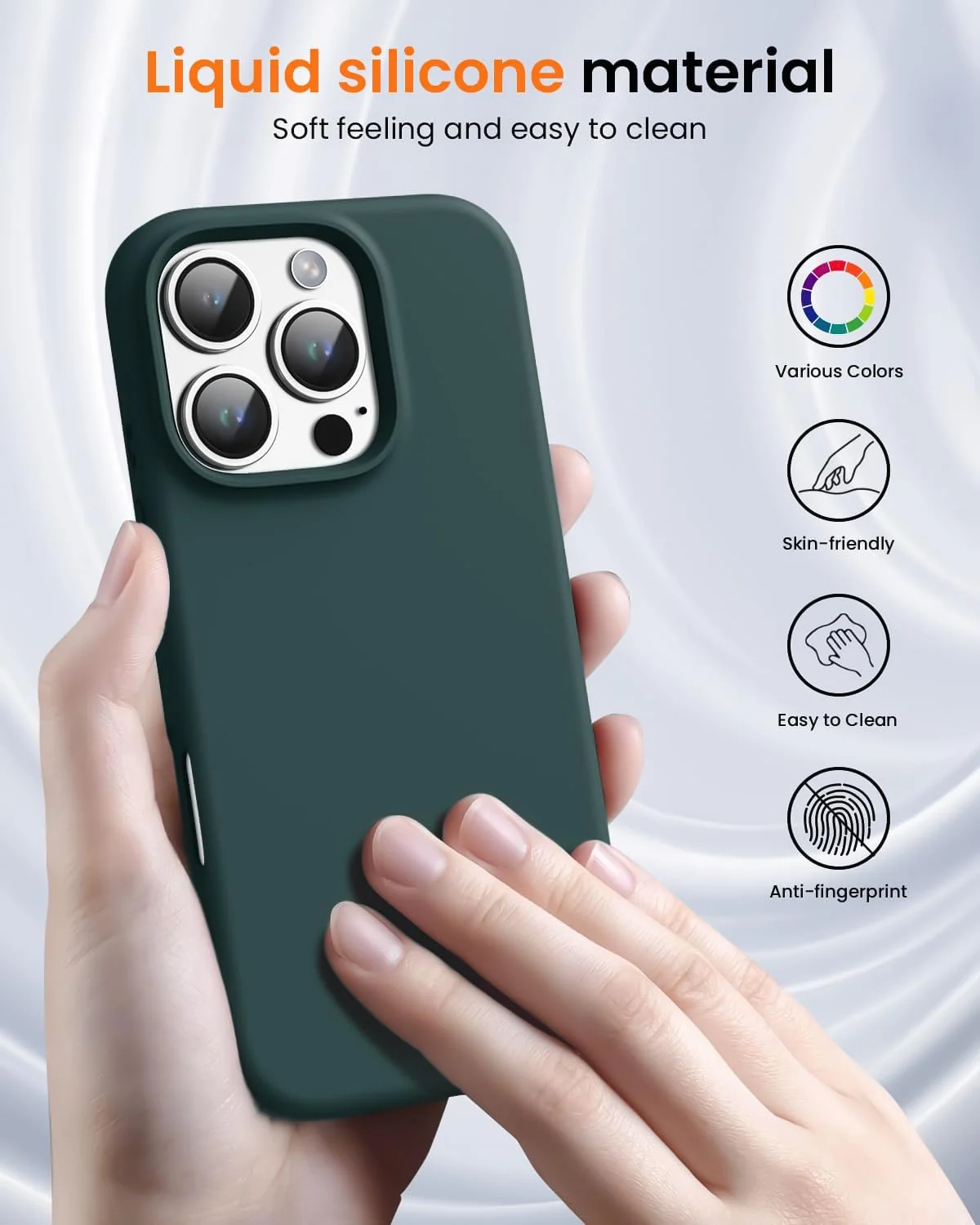 DL3 Mobilak Liquid Silicone Protective Case with Soft Microfiber Lining for iPhone 16 Pro Max - Olive Green