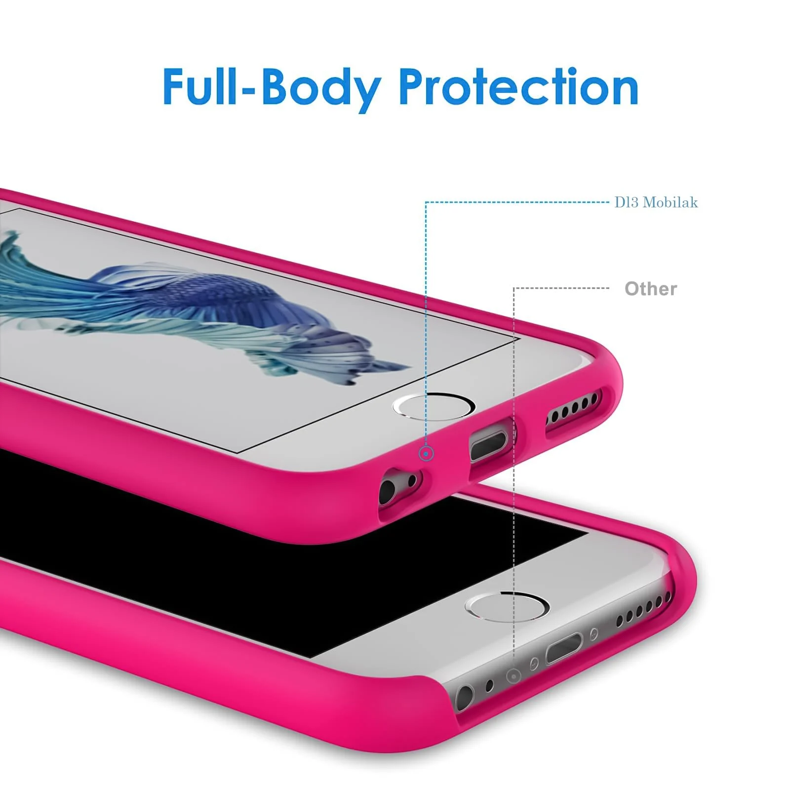 DL3 Mobilak Liquid Silicone Case for iPhone 6 / 6S, Shock-absorbing protection, Scratch-resistant surface, Soft microfiber lining - Neon Pink