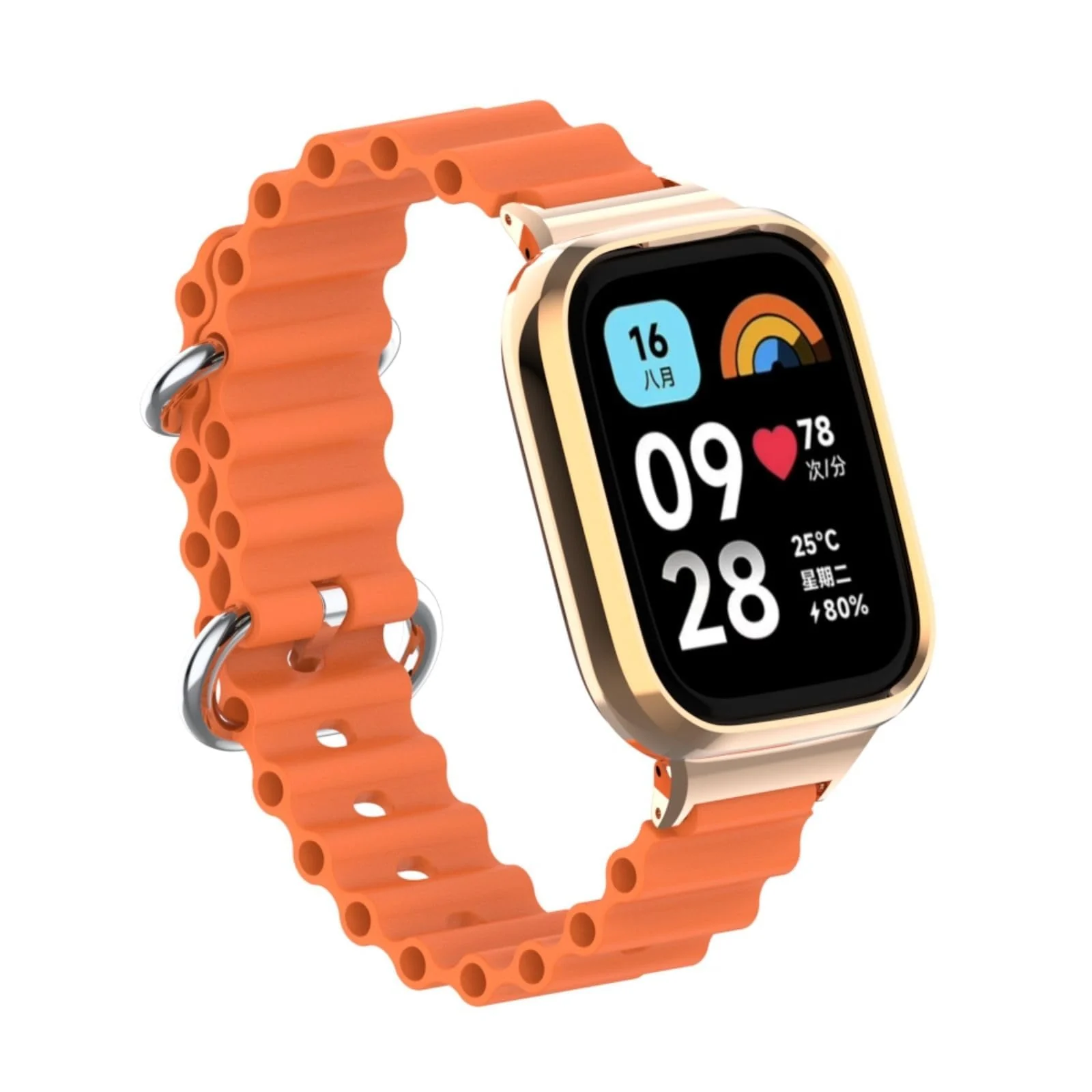 DL3 Mobilak Ocean Strap Compatible with Xiaomi Redmi Watch 3 Lite/Redmi Watch 3 Active, Adjustable Silicone Strap with Metal Buckle, Band With Frame Metal Women Men Replacement Strap - Orange