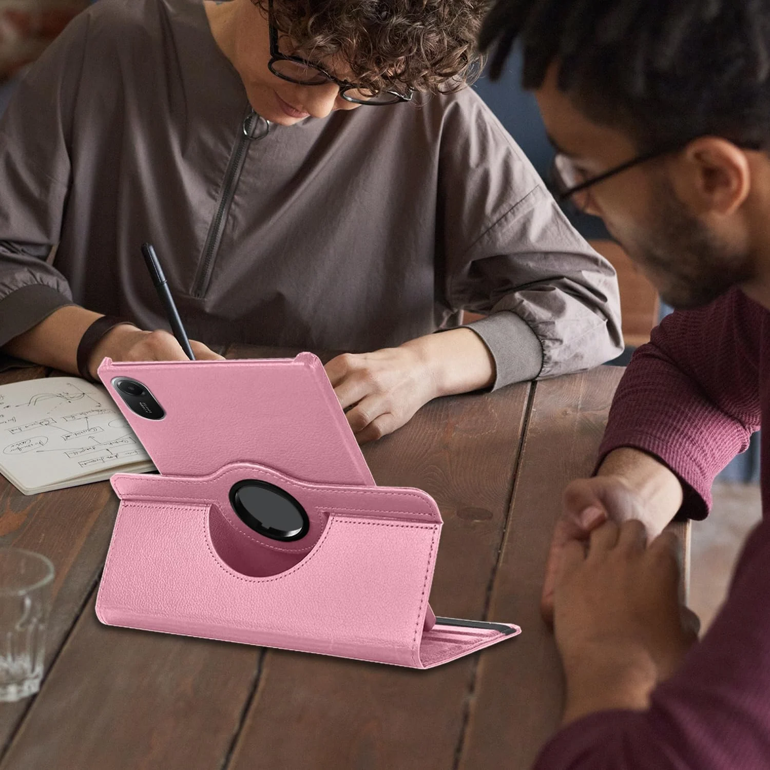 DL3 Mobilak Protective Cover for iPad Pro 13 inch Case M5/M4 (2025/2024), 360° Rotatable Smart Stand, Leather Folio Flip Cover with Multi-Angle Viewing, Auto Wake Sleep - Pink