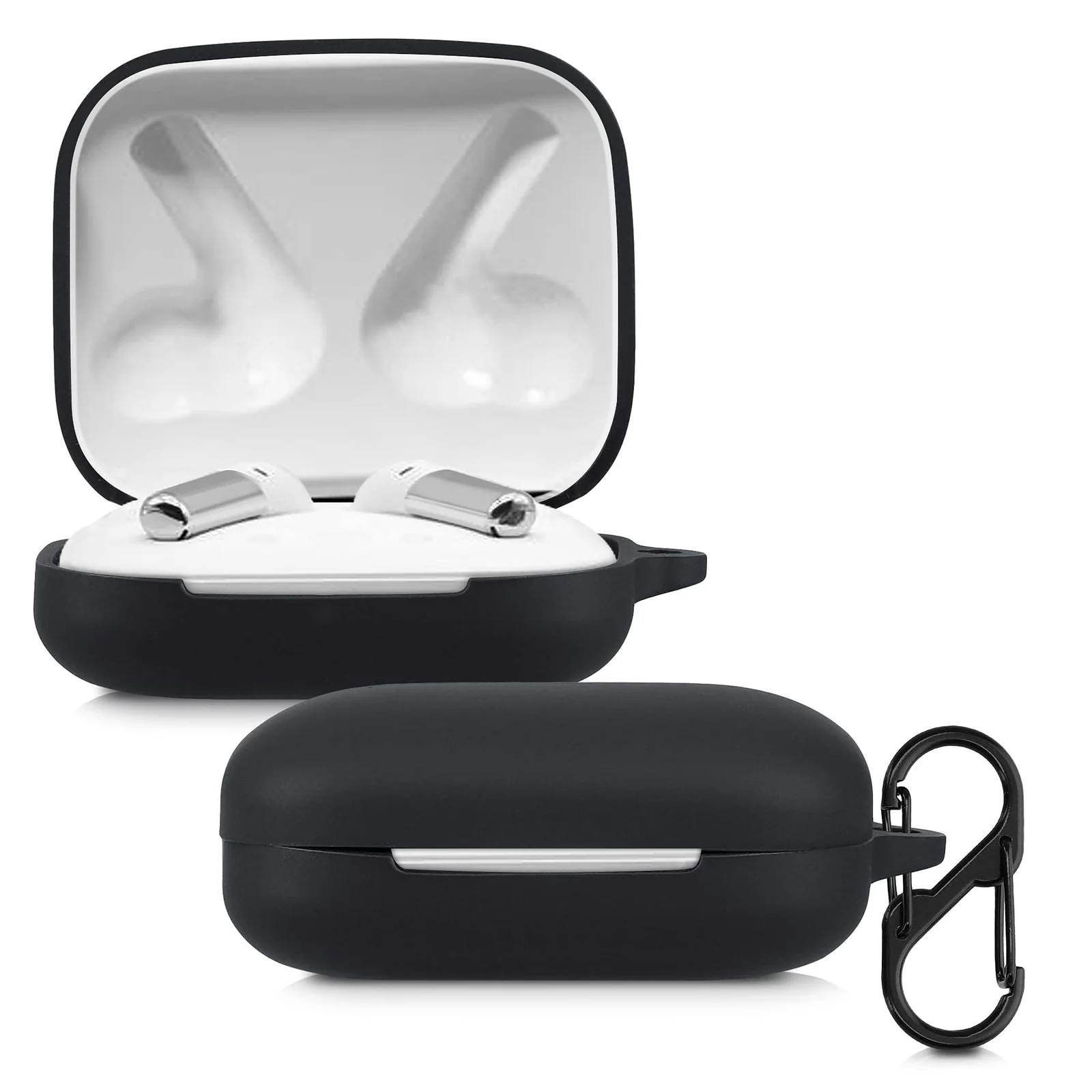 DL3 Mobilak Silicone Case Compatible with OnePlus Buds Pro Earbuds, Soft Silicone Protective Case Cover, Shockproof Sleeve with Carabiner - Black