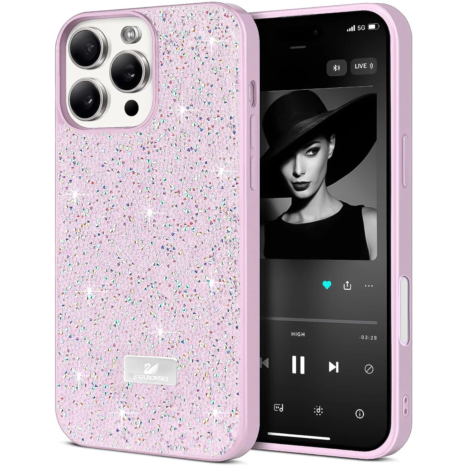 DL3 Mobilak Glitter Protective Case for iPhone 16 Pro Max 6.9-Inch, Supports wireless charging, Shock-absorbing protection, Scratch-resistant surface - Pink2