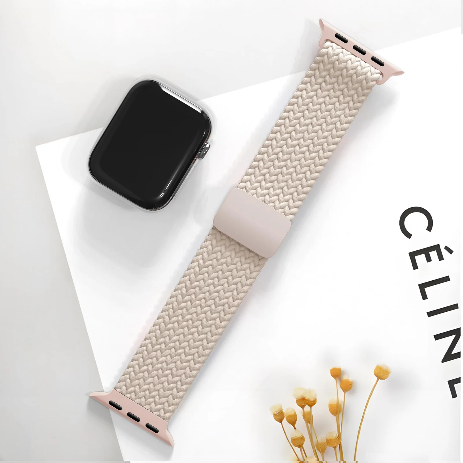 DL3 Mobilak Sport Solo Loop Compatible with Apple Watch Band 42mm 44mm 45mm 46mm 49mm for Women Men, Magnetic Strap Stretchy Braided Wristband for iWatch Series 11 10 9 8 7 6 5 4 3 Ultra 3 2 1 SE SE2 - Beige