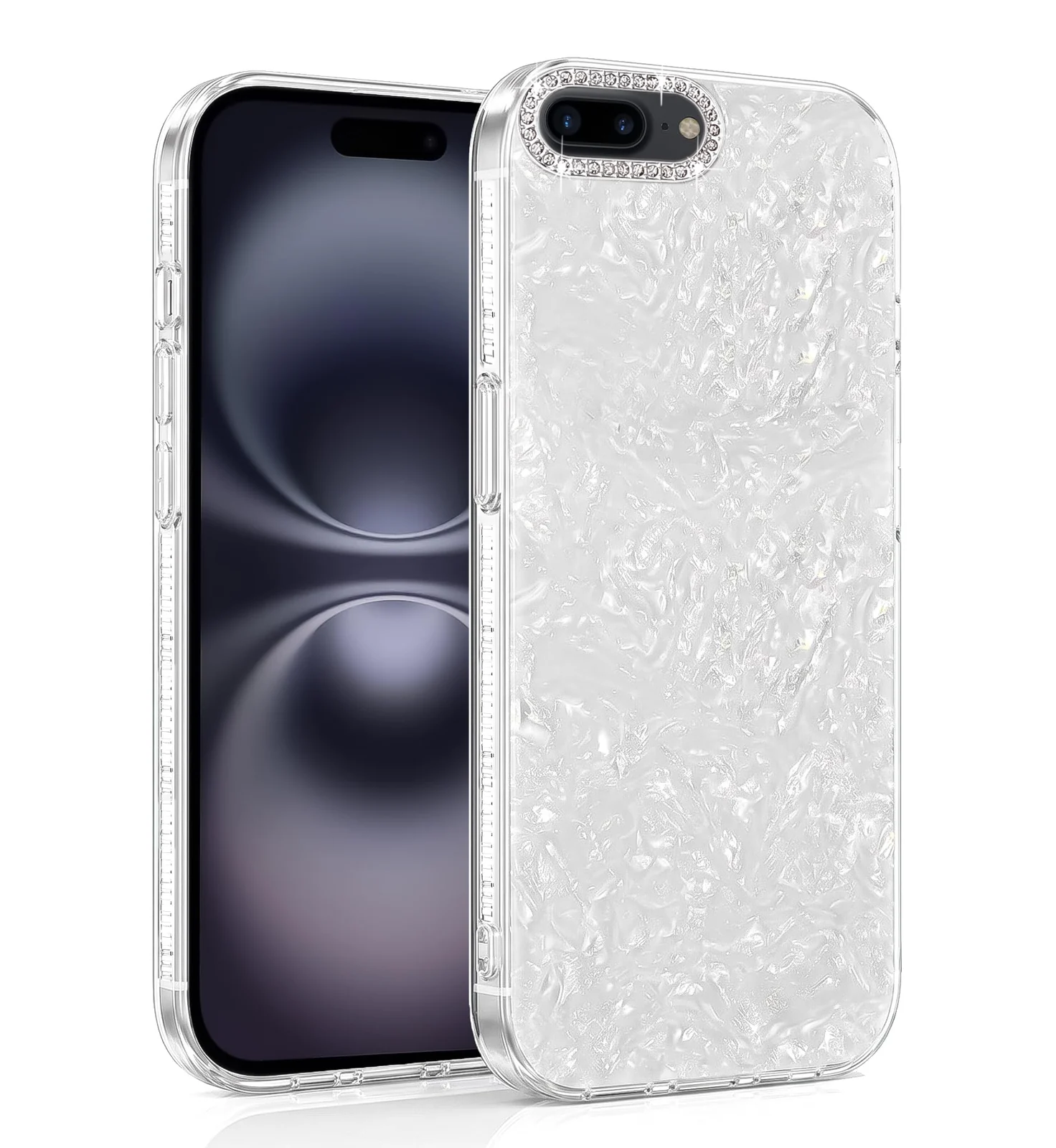 DL3 Mobilak Glitter Rhinestone Protective Case for iPhone 7 Plus / iPhone 8 Plus with Shockproof Design - White