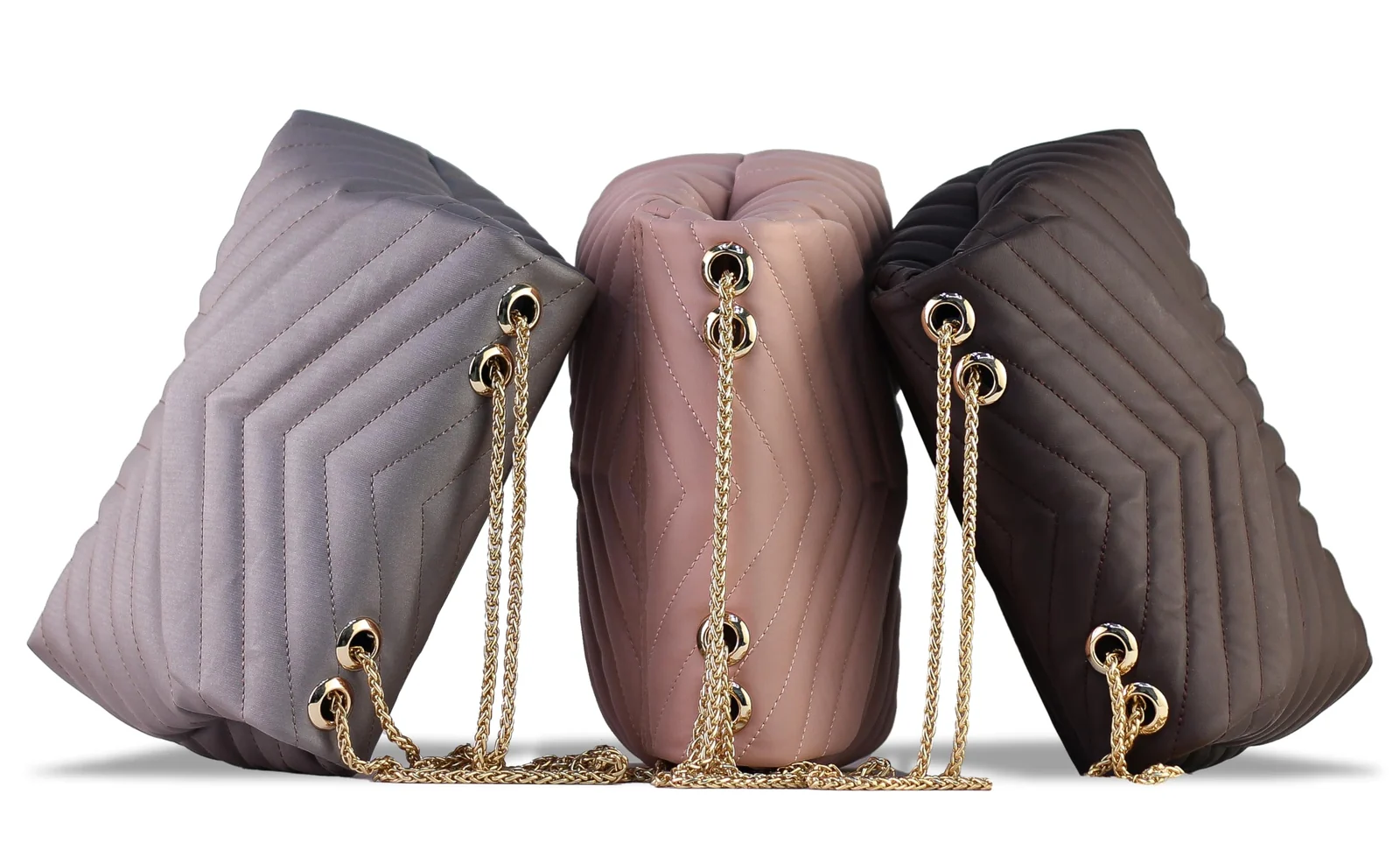 Mobigon Women's Quilted Crossbody Bag, PU Leather Shoulder Purse with Gold Chain Strap, Chevron Flap Handbag for Daily Use, Work, Travel & Evening - Pink