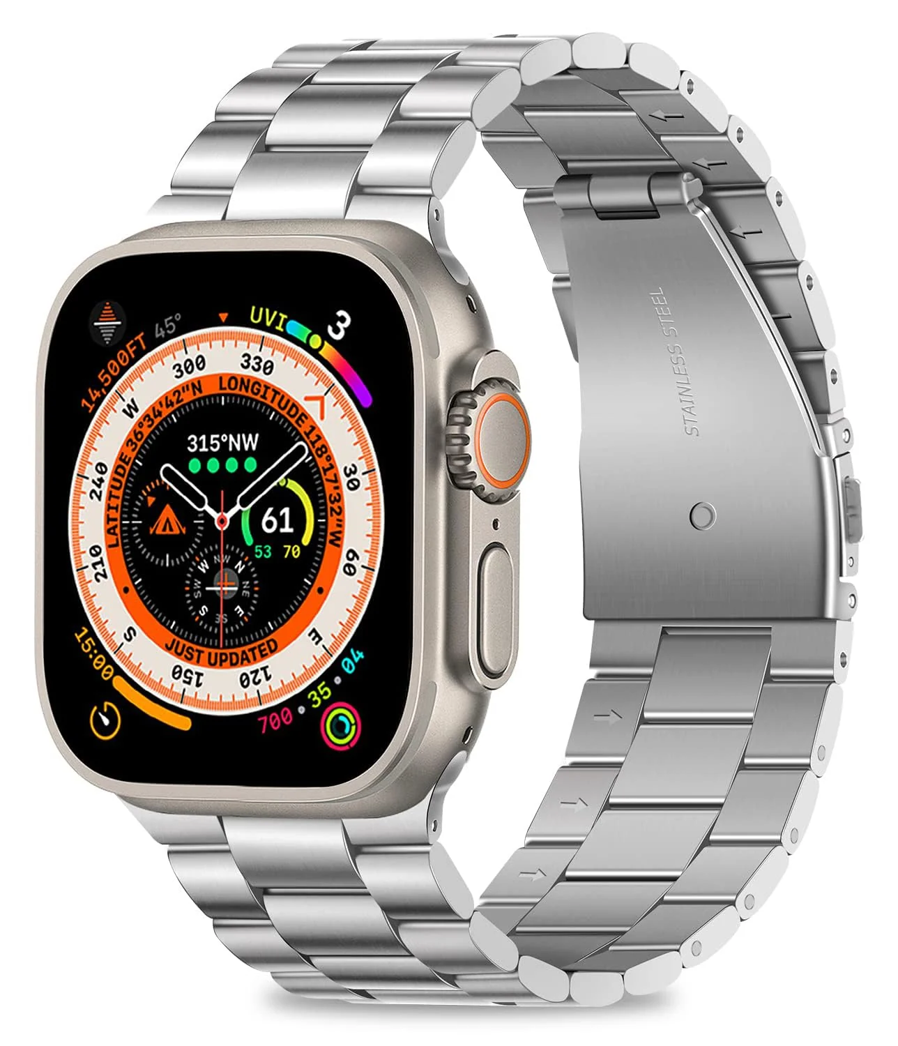 DL3 Mobilak Stainless Steel Band with Case Compatible with Apple Watch Ultra 49mm, Men Woman Business Metal Strap with Protective Bumper Cover for Apple Watch Ultra 2 Ultra 49mm - Silver