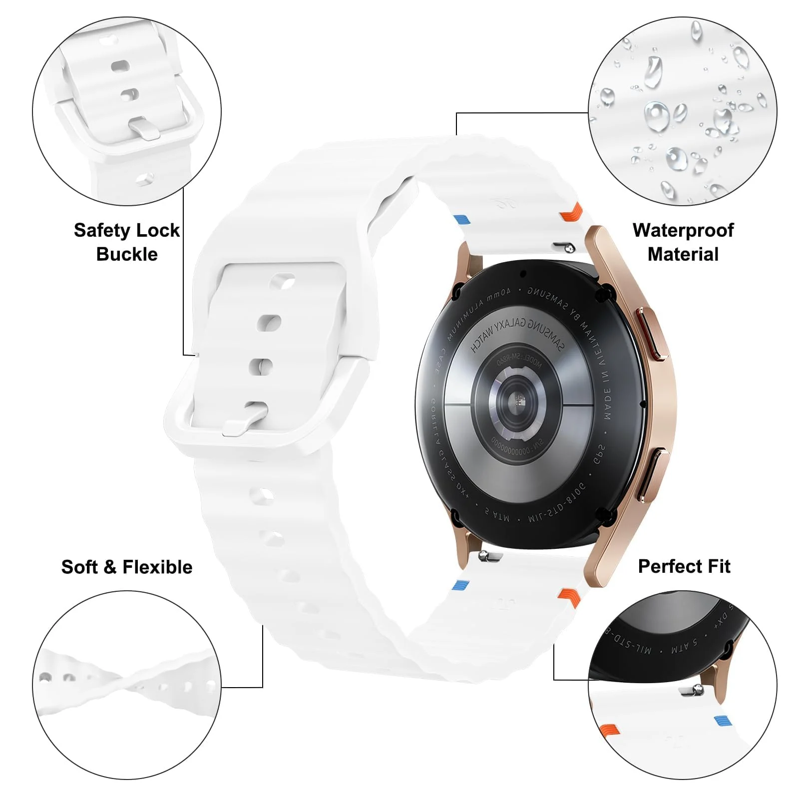 DL3 Mobilak 18m Strap for Huawei Watch GT 6 41mm/GT 5 Pro 42 mm/GT5 41mm/GT4 41 mm/Huawei Watch 5 42mm, 18 mm Silicone Sport Armband Replacement Bracelet for Venu 2S/3S/Vivomove 3S/4S - White