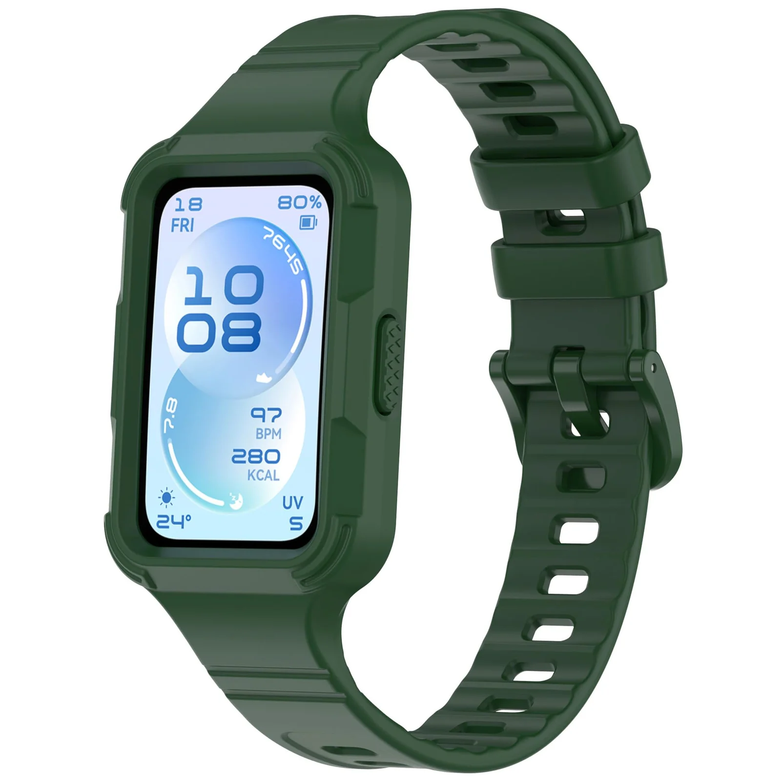 MOBIGON Rugged Silicone Strap with Bumper Case for Huawei Band 11, Green