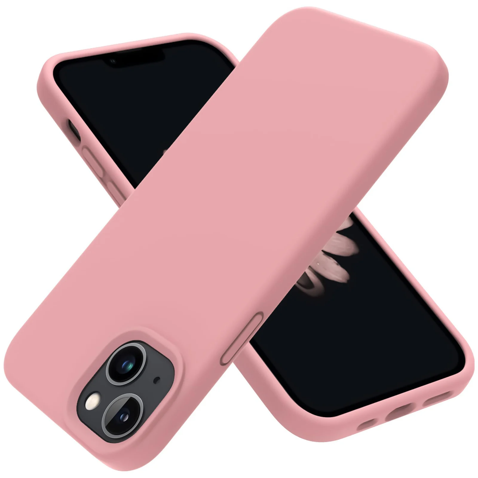 DL3 Mobilak Liquid Silicone Protective Case for iPhone 13 / iPhone 14 with Camera Protection and Microfiber Lining - Pstel Pink 2