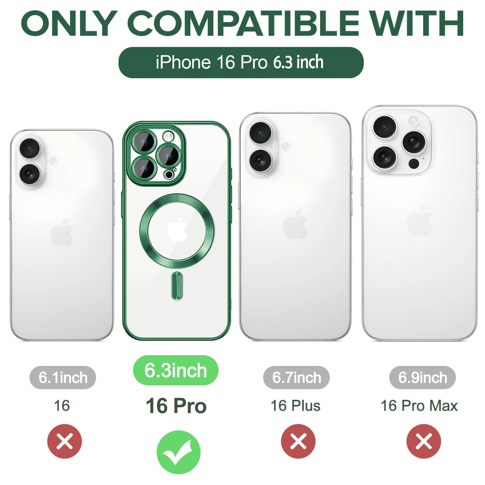 DL3 Mobilak Clear MagSafe-Compatible Magnetic Case for iPhone 16 Pro with Camera Protection and Shockproof Design - Green