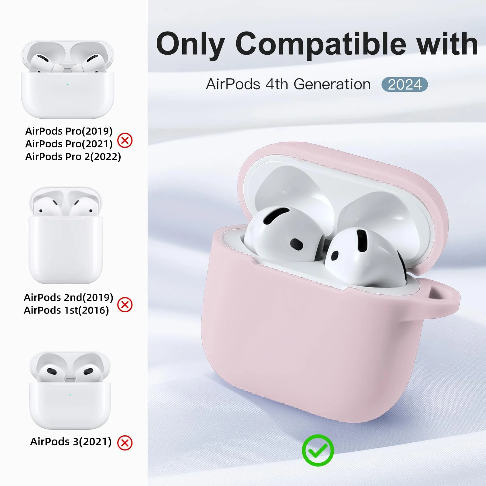 DL3 Mobilak Compatible with AirPods 4 Case (2024), Soft Silicone Full Protective Case Cover with Keychain, For Apple AirPods 4th Generation for Women Men - Pink Sand