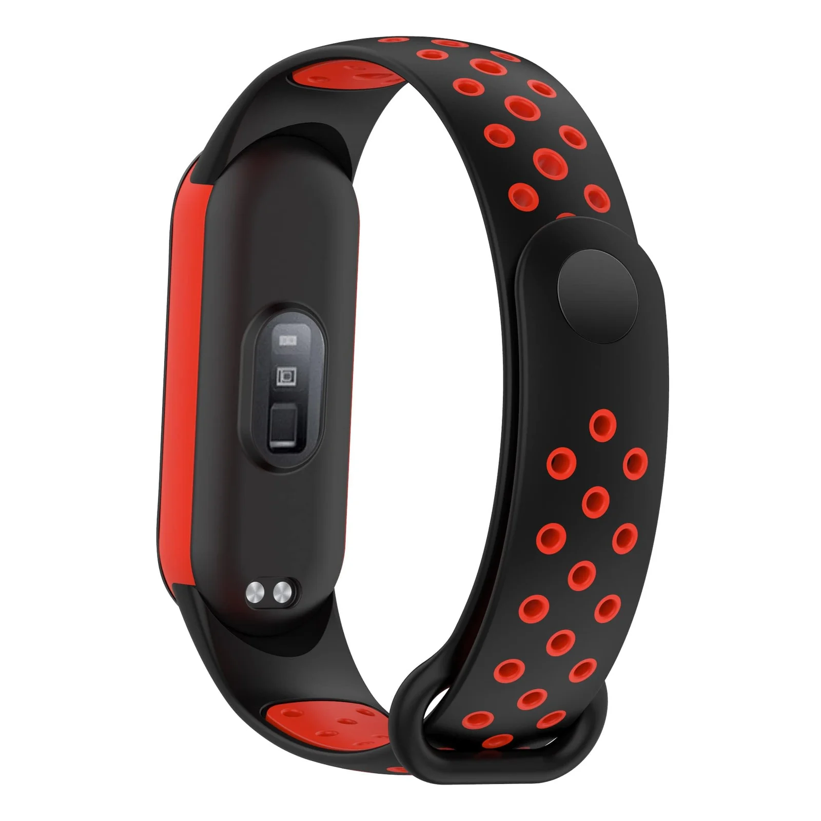 DL3 Mobilak Strap Compatible with Xiaomi Mi Band 4 / Mi Band 3, Women Men Armband, Two Colours Breathable Adjustable Soft Silicone Replacement Strap Compatible with Xiaomi Mi Band 3/4 - Black Red