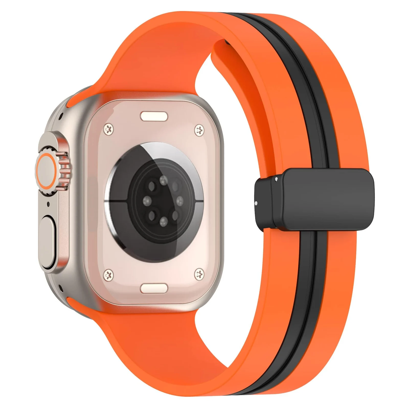 DL3 Mobilak Magnetic Strap for Apple Watch Band 49mm 45mm 44mm 41mm 40mm 38mm 42mm, Silicone Replacement Wristband Strap for iwatch Series 9 8/7/6/5/4/3/2/SE (38mm/40mm/41mm) - Orange Black