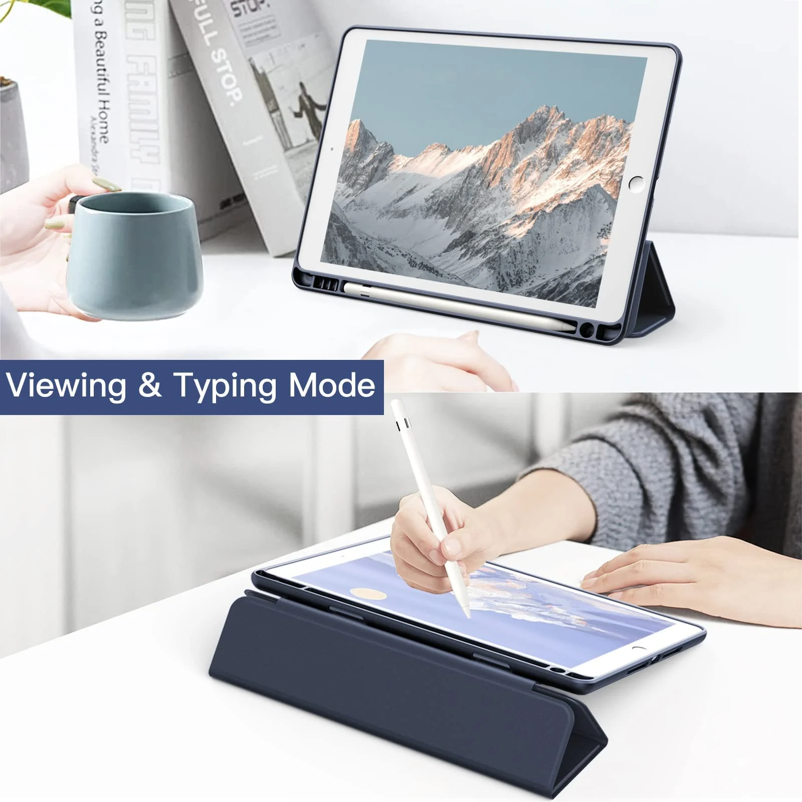 DL3 Mobilak Case for iPad 10.2-Inch (9th/8th/7th Generation, 2021/2020/2019), Clear Shockproof Back Cover Built-in Pencil Holder, Auto Sleep/Wake - Dark Blue