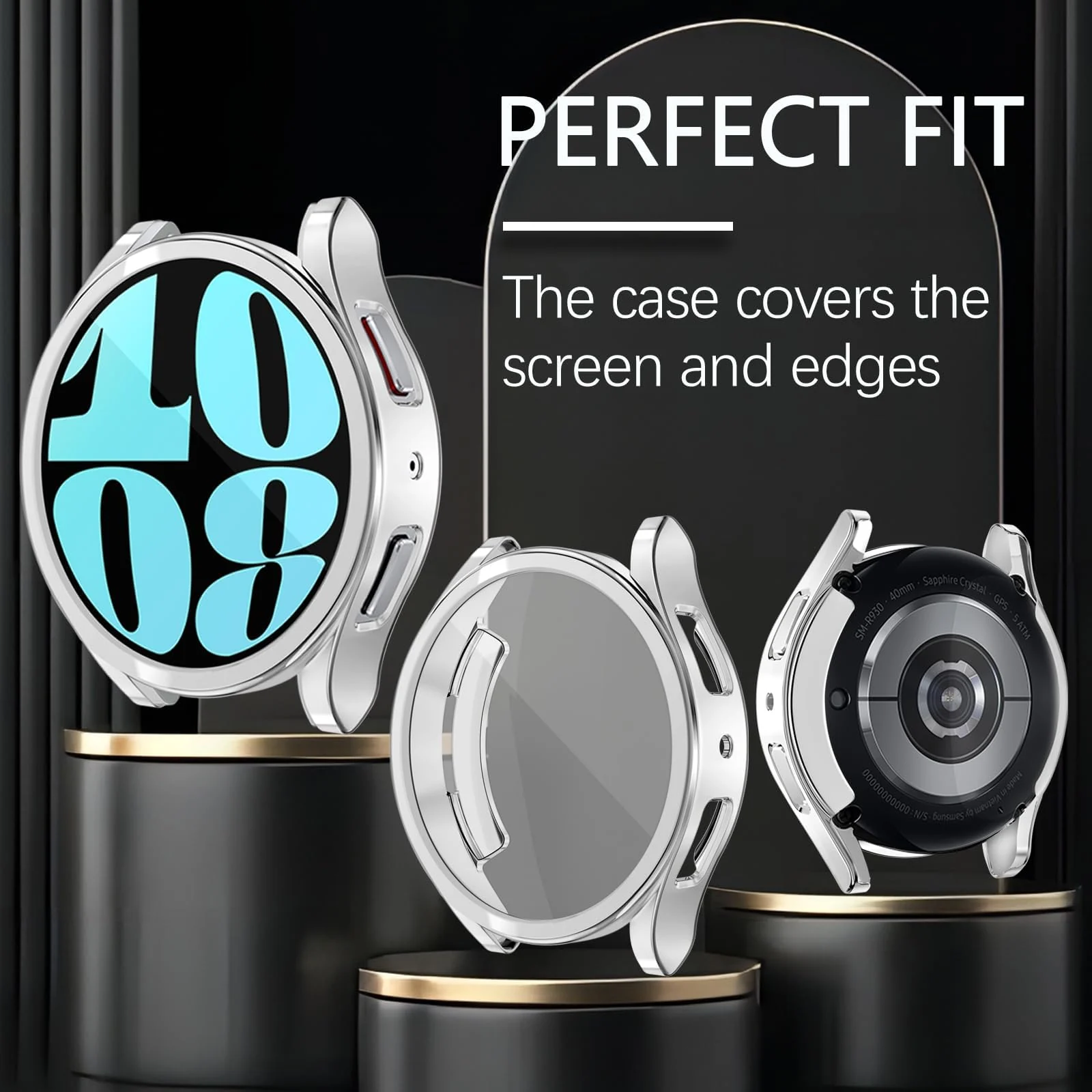 DL3 Mobilak Screen Protector Case for Samsung Galaxy Watch 6 44mm, Flexible TPU Cover Shockproof Protective Case Plated Bumper Shell Galaxy Watch 6 44mm - Silver