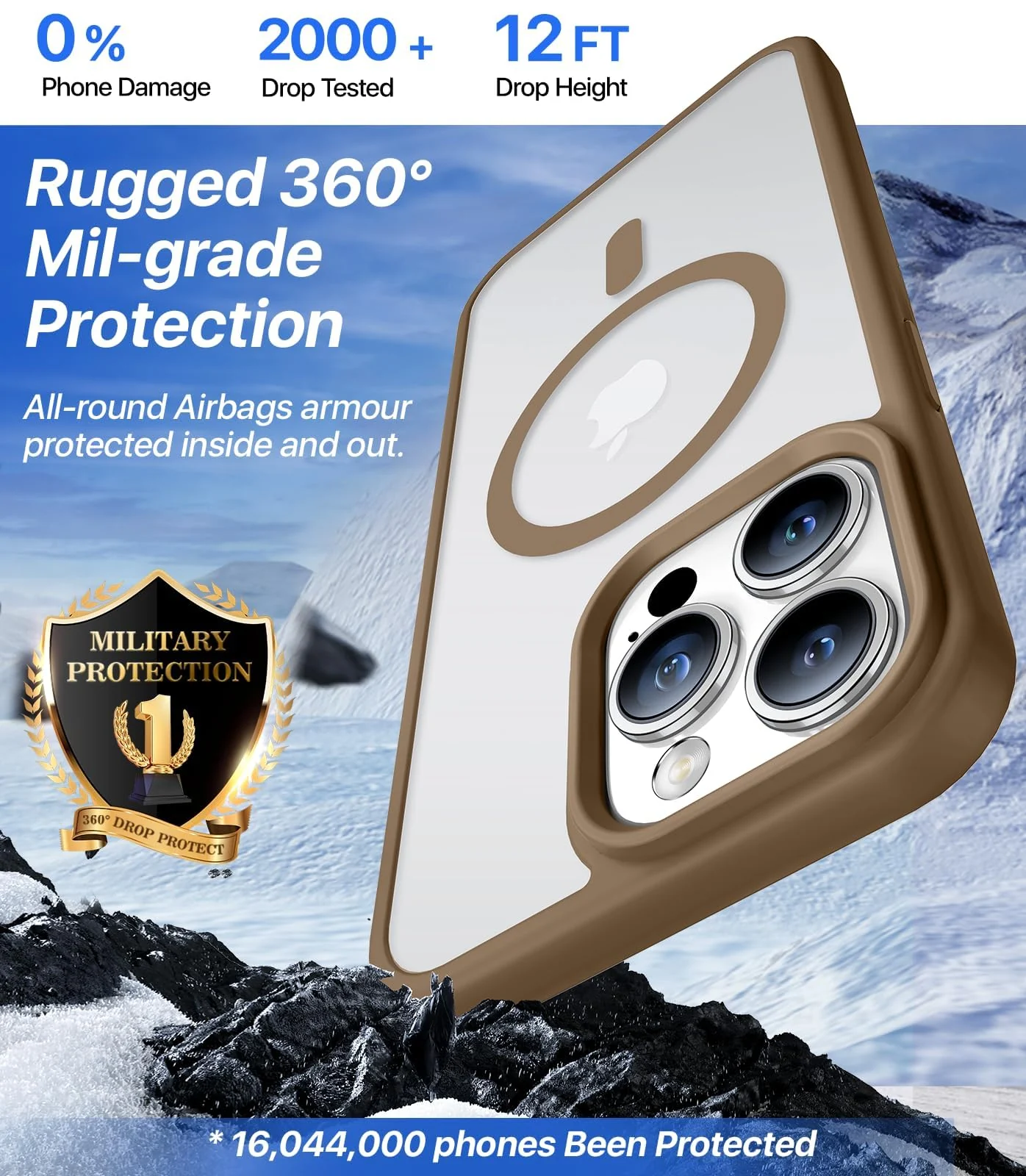 DL3 Mobilak Clear MagSafe-Compatible Magnetic Case for iPhone 16 Pro Max with Military-Grade Protection - Desert Brown