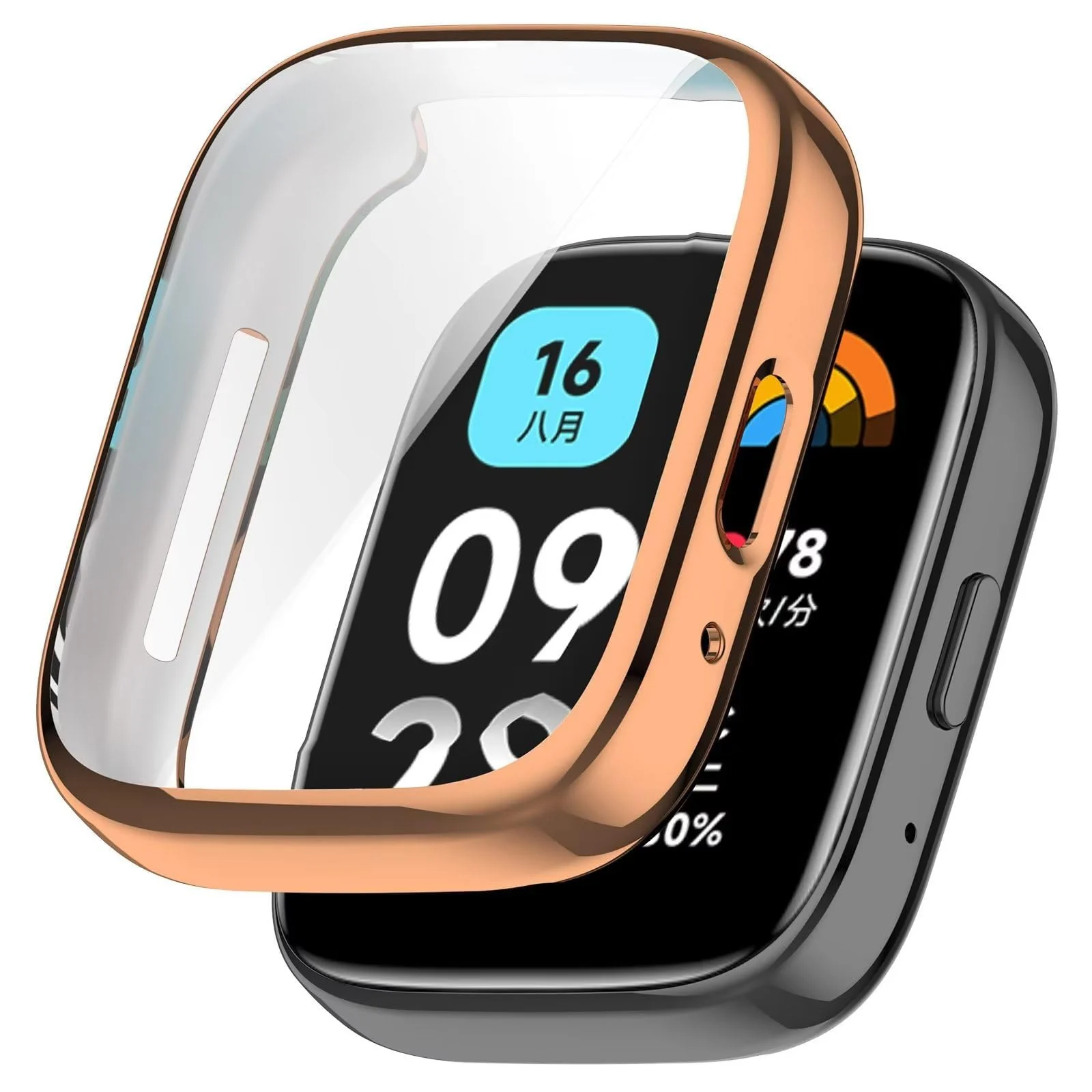 DL3 Mobilak Case for Xiaomi Redmi Watch 3 Lite/Active With Built-in Screen Protector, All-Around Soft TPU Shockproof Cover, Slim Guard Thin Bumper Shell Protector - Rose Gold