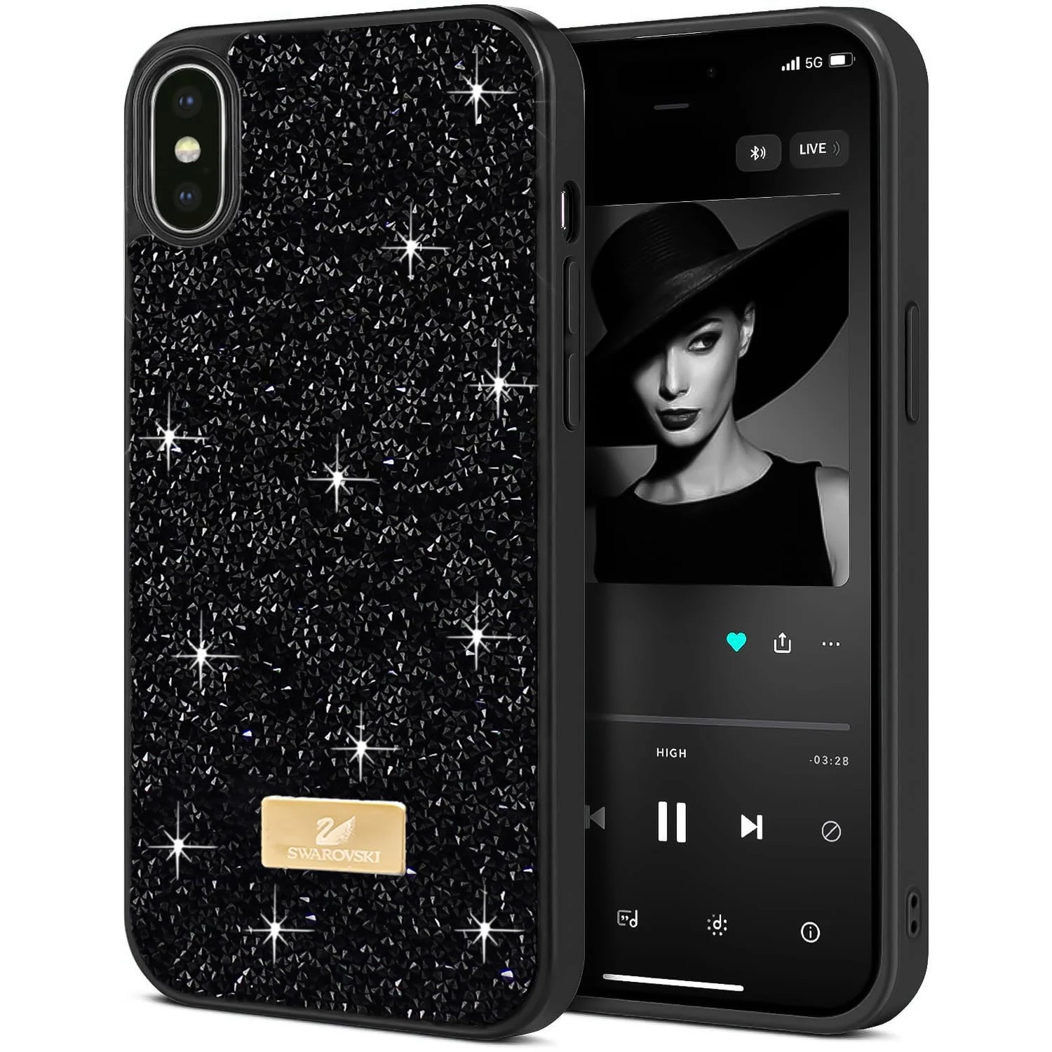 Case For iPhone X/iphone XS Case Glitter, Sparkle Diamond Crystal Bling Case with Bling, Ultra Thin Lightweight Full Body Shockproof Anti-Scratch Protective Cover (Black)