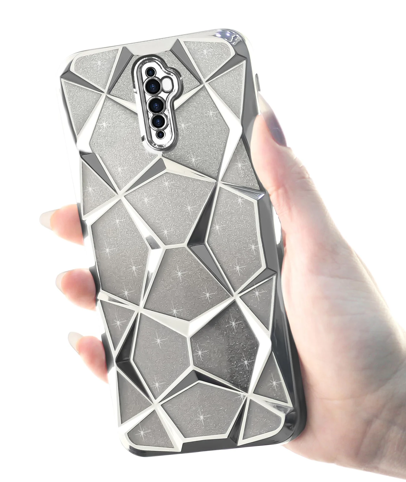 DL3 Mobilak Compatible with OPPO Reno 2F / Reno 2Z Case Plating Bling Gradient Glitter Clear Cover Soft TPU Silicone Cute Camera Protection Shockproof Back for Women Girls Case - Silver