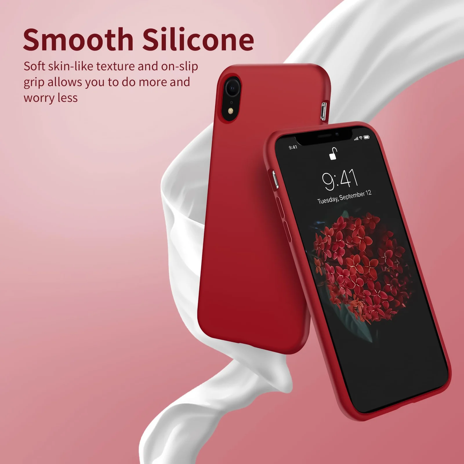 DL3 Mobilak Liquid Silicone Case for iPhone XR, Shock-absorbing protection, Scratch-resistant surface, Soft microfiber lining - Dark Red 2