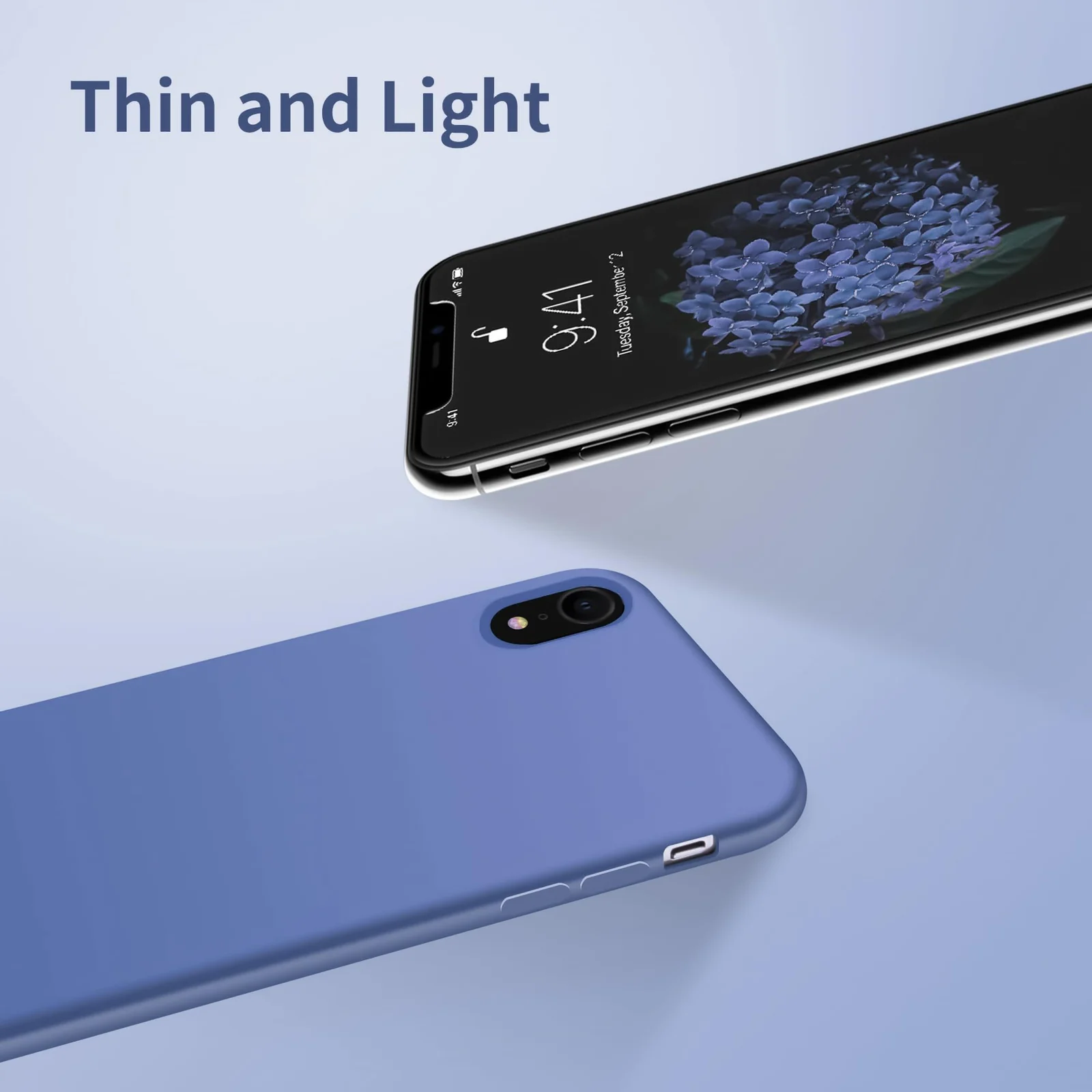DL3 Mobilak Liquid Silicone Protective Case for iPhone XR with Camera Protection and Microfiber Lining - Lavender Blue