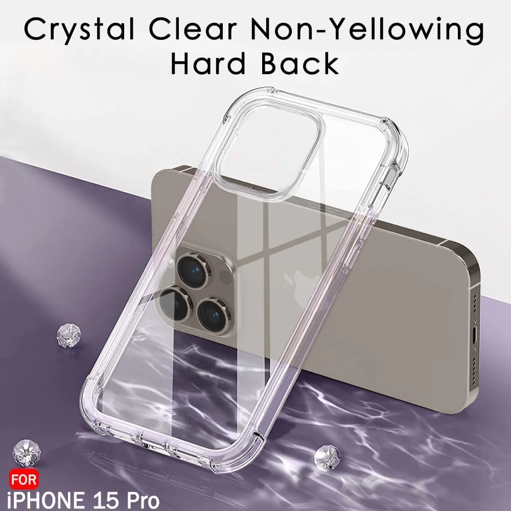 DL3 Mobilak Clear TPU Case for iPhone 15 pro, Camera protection, Shock-absorbing protection, Non-slip grip - Clear