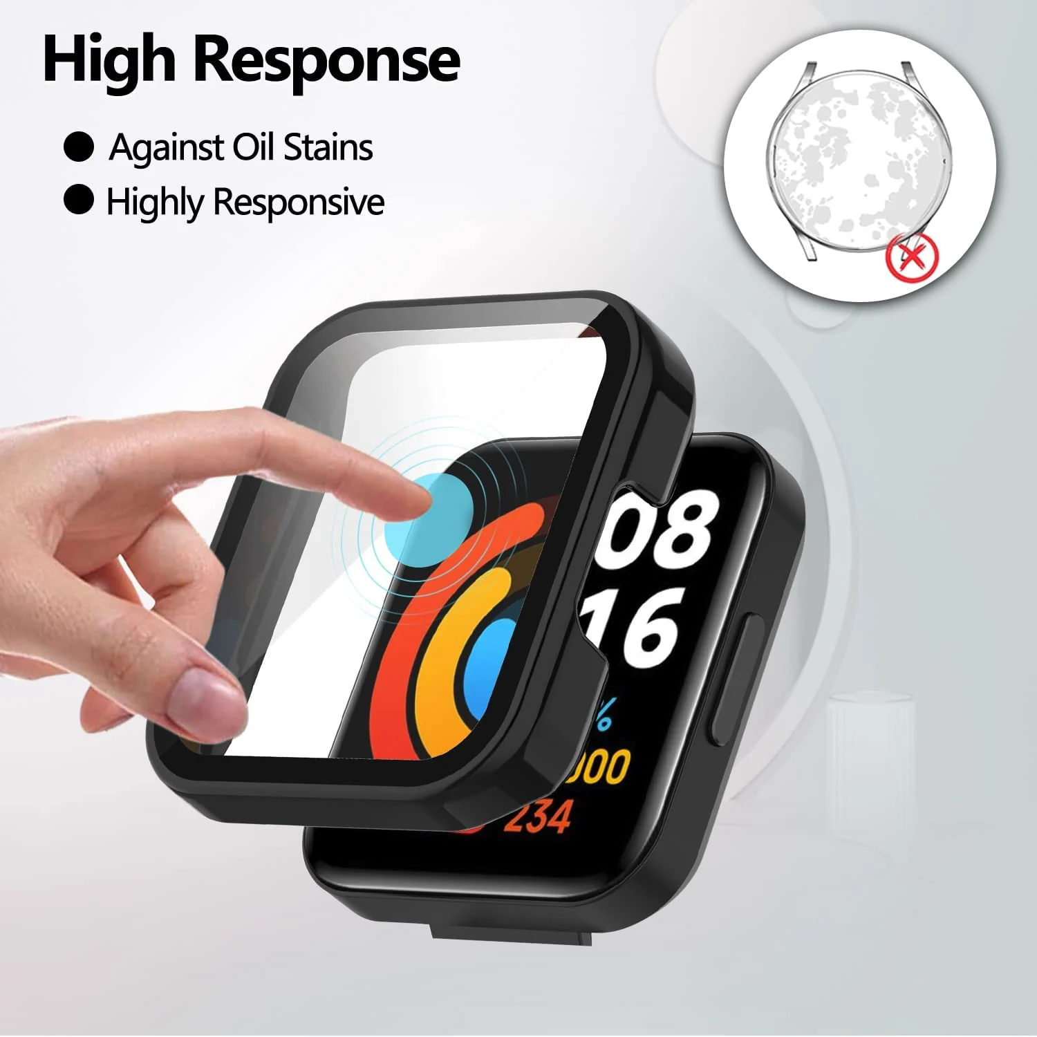 DL3 Mobilak Protective Case Compatible with Xiaomi Mi Redmi Watch 2 Lite, 9H Hardness PC Case Bumper Full Slim Protective Cover with Tempered Glass For Redmi Watch2 Lite - Black