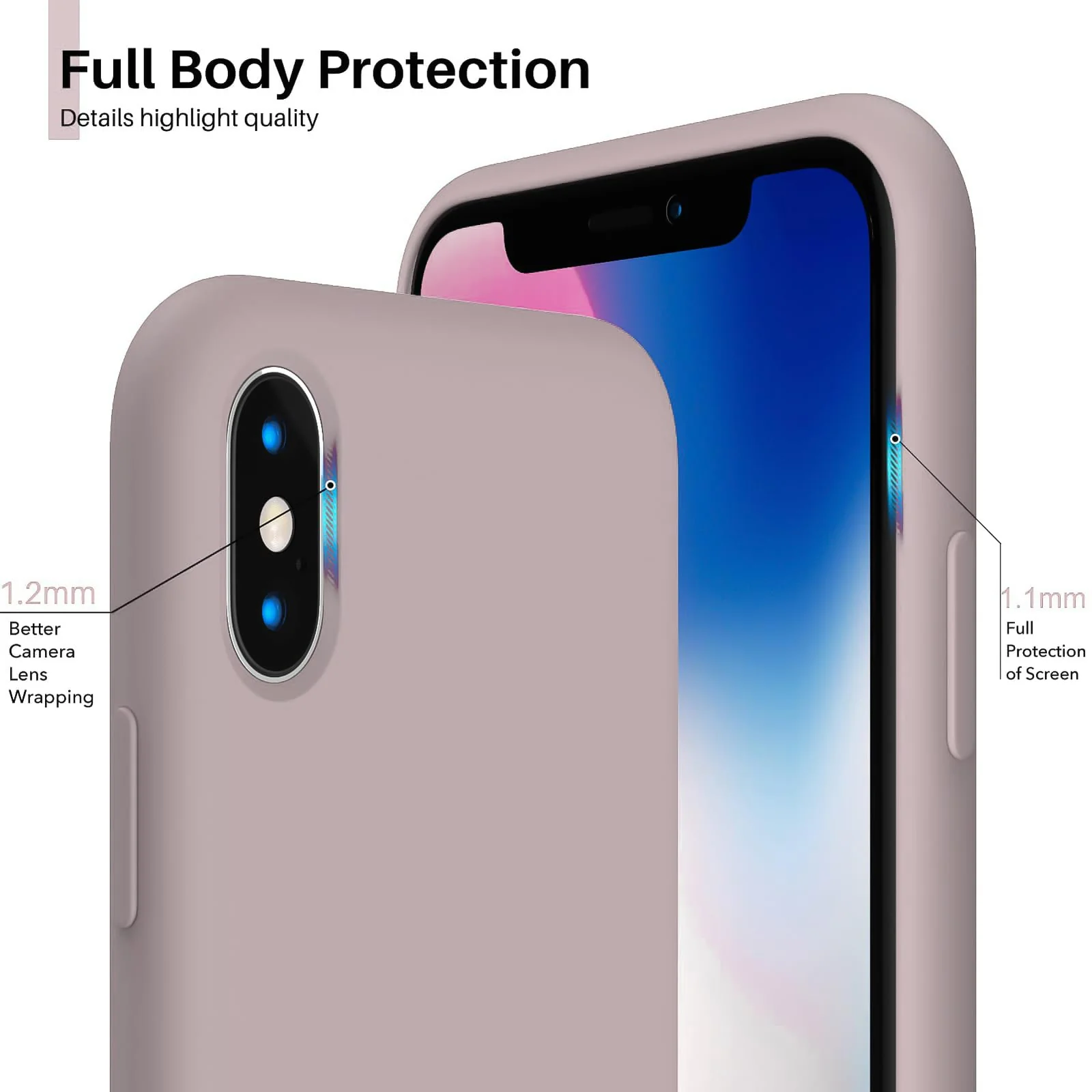 DL3 Mobilak Liquid Silicone Case for iPhone X / iPhone XS, Shock-absorbing protection, Scratch-resistant surface, Soft microfiber lining - Chalk Pink
