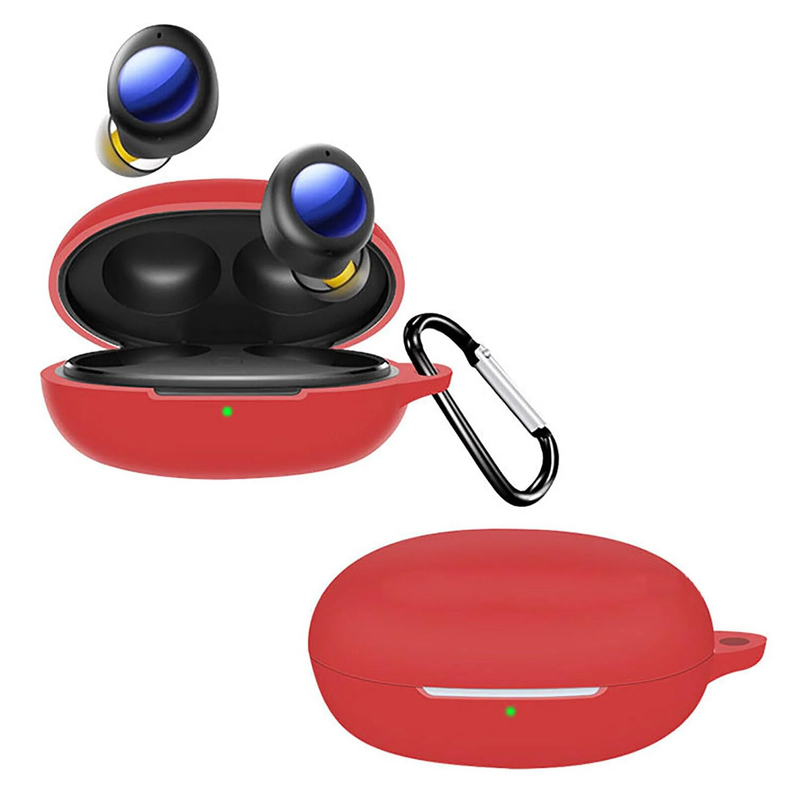 DL3 Mobilak Silicone Case Compatible with realme Buds Q2 & realme Buds Air 2 Neo Earbuds, Soft Silicone Protective Case Cover, Shockproof Sleeve with Carabiner - Red