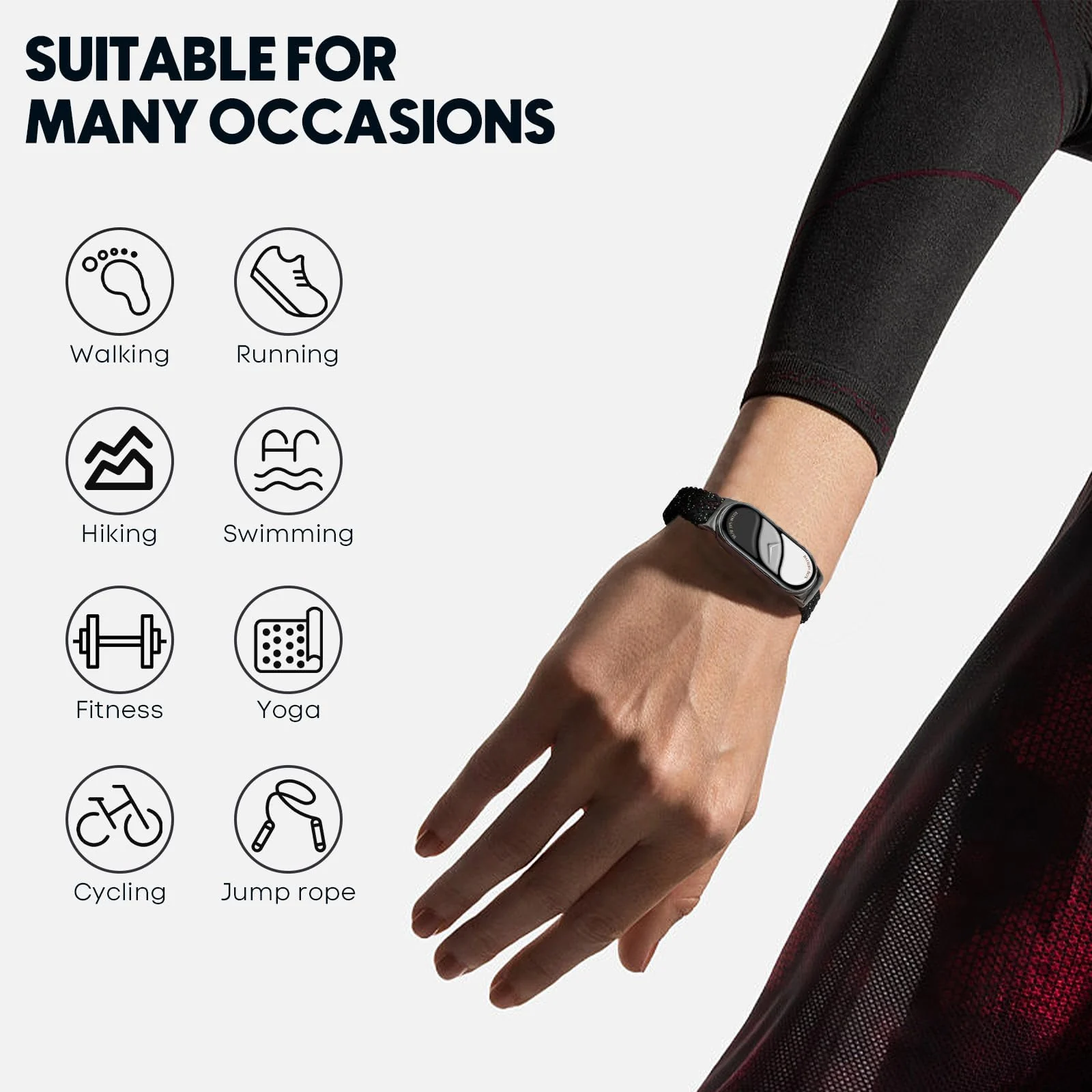DL3 Mobilak Braided Strap for Xiaomi Mi Band 10/9/8, Men Women Breathable Elastic Nylon with Magnetic Buckle Watch Band for Xiaomi Smart Band 10/Xiaomi Smart Band 9/8 - Star Black
