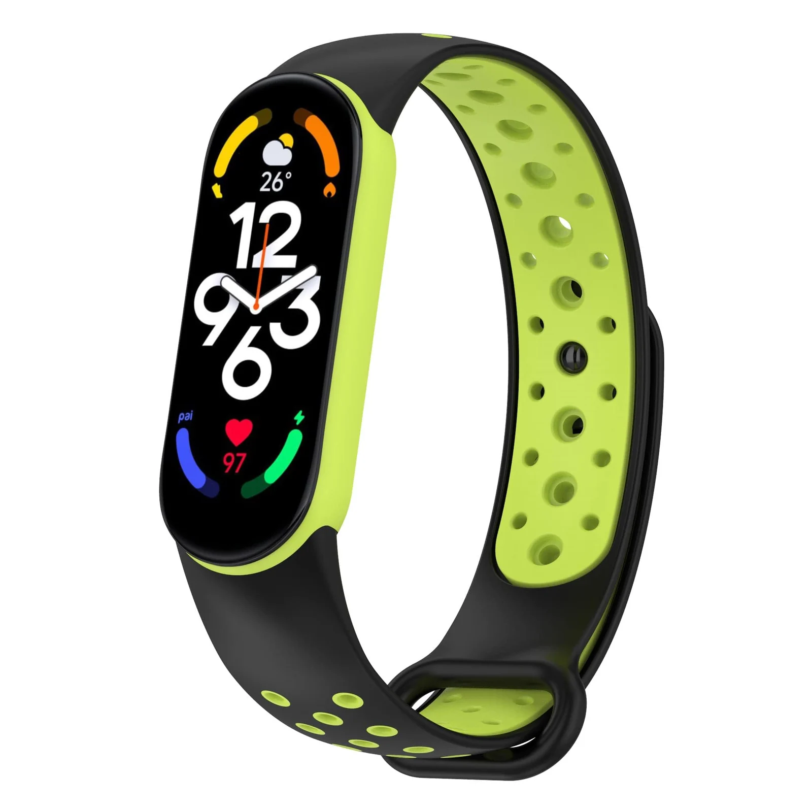 DL3 Mobilak Strap Compatible with Xiaomi Mi Band 4 / Mi Band 3, Women Men Armband, Two Colours Breathable Adjustable Soft Silicone Replacement Strap Compatible with Xiaomi Mi Band 3/4 - Black Lemon