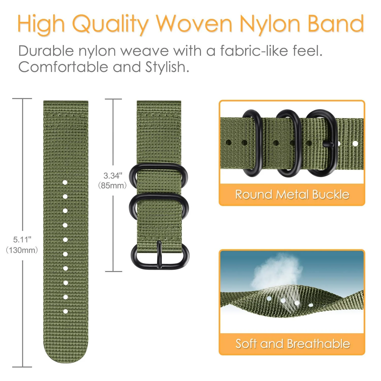 DL3 Mobilak Nylon Band Compatible with Xiaomi Redmi Watch 5 Active/Redmi Watch 5 Lite, 22mm Metal Buckle Sports Watch Strap Men Women Replacement Strap - A-green