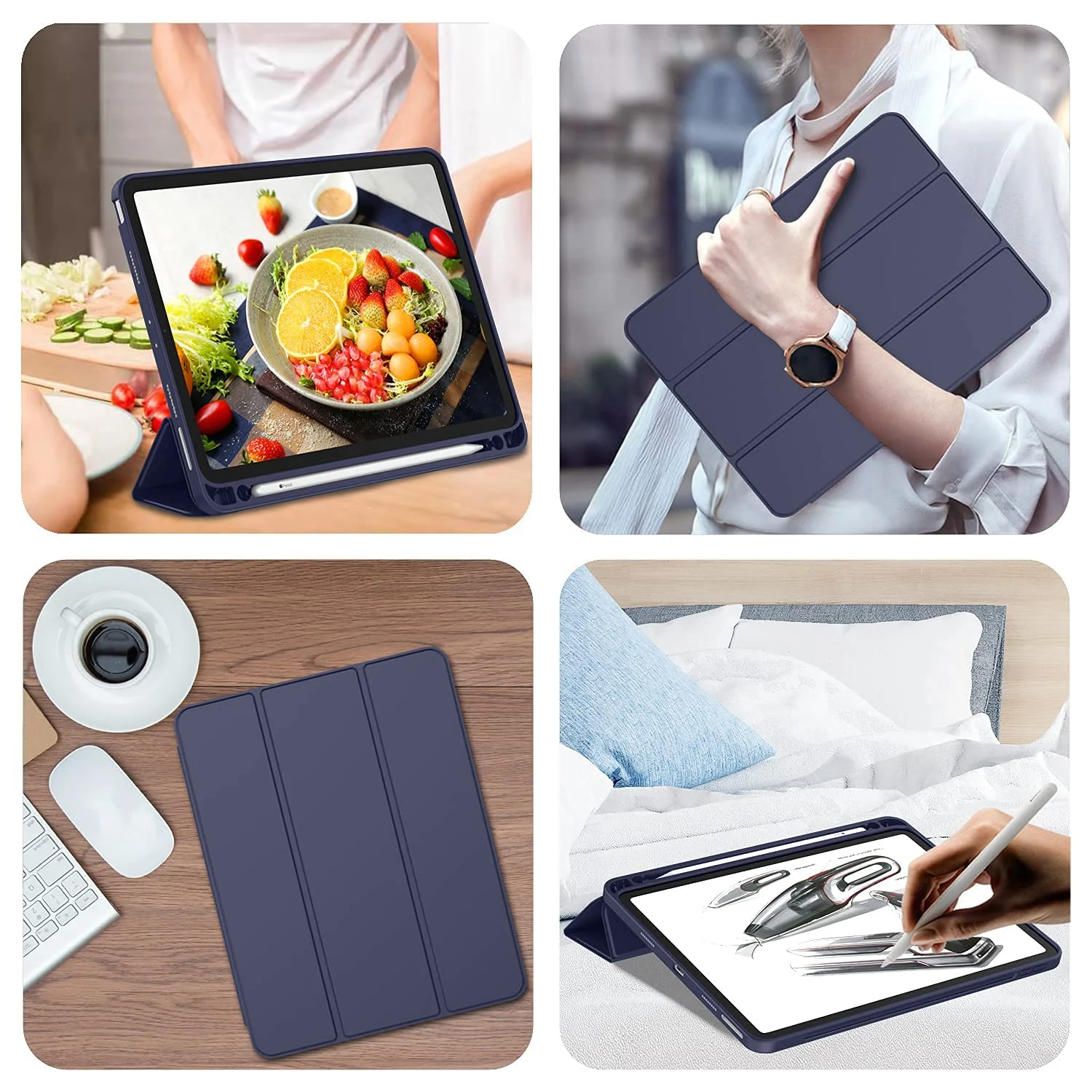 DL3 Mobilak iPad Pro 11 Inch Case 2022(4th Gen)/2021(3rd Gen)/2020(2nd Gen) with Pencil Holder, Smart iPad Case [Support Touch ID and Auto Wake/Sleep] with Auto 2nd Gen Pencil Charging - Blue