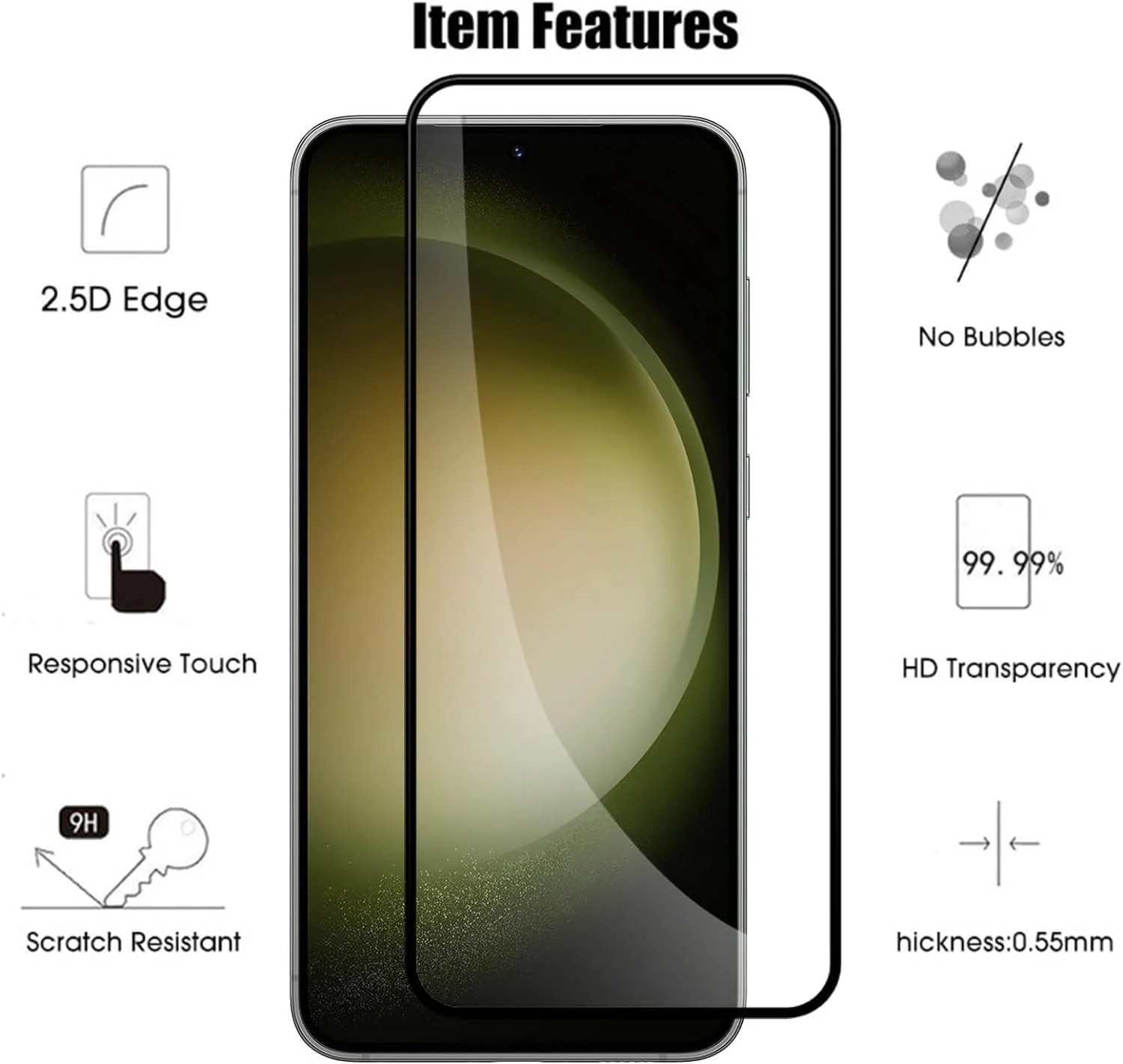 DL3 Mobilak 5D Curved Full Glass Screen Protector For Samsung Galaxy S24 Plus Frame Protector - Black