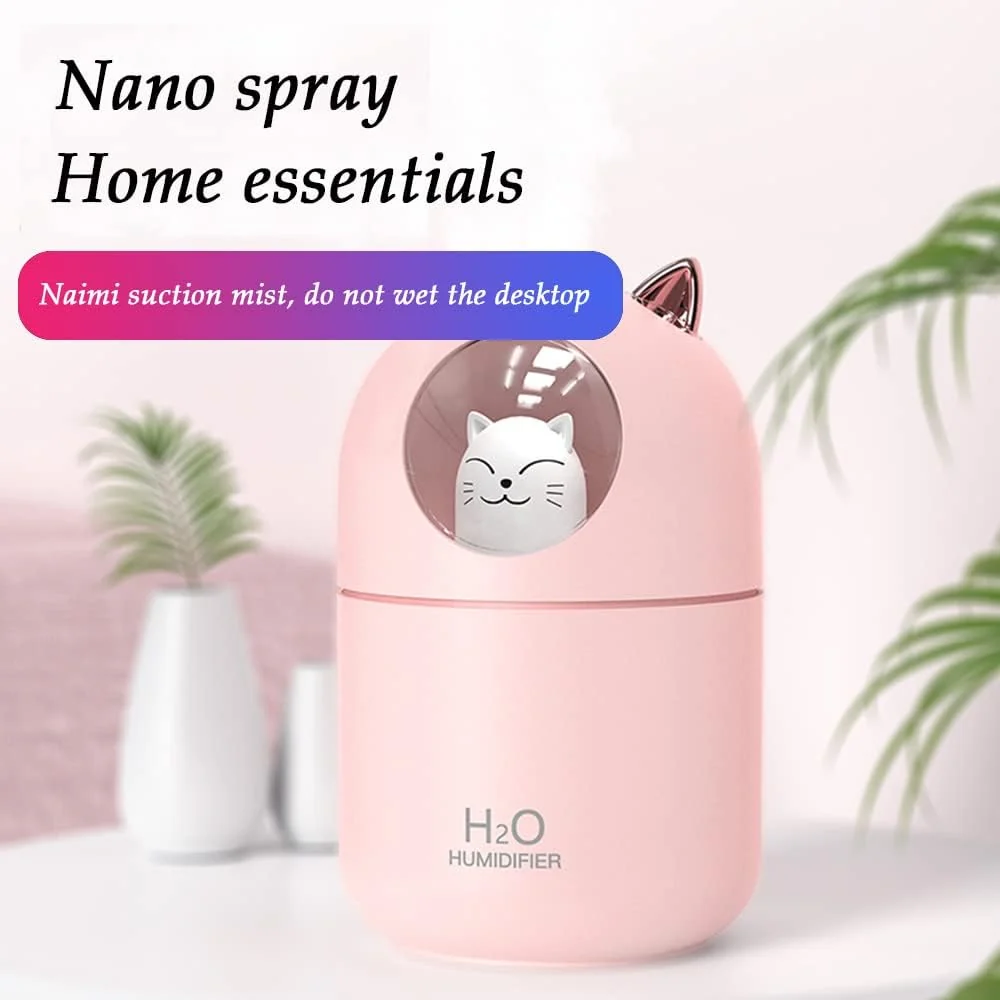 Mobigon Wood Cool Mist Ultrasonic Humidifier for Room Moisture, Aroma Diffuser for Home, 300ml Essential Oil Diffuser with 7 Colorful Night Light, Auto Shut-Off, Home, Office, car - E.Pink