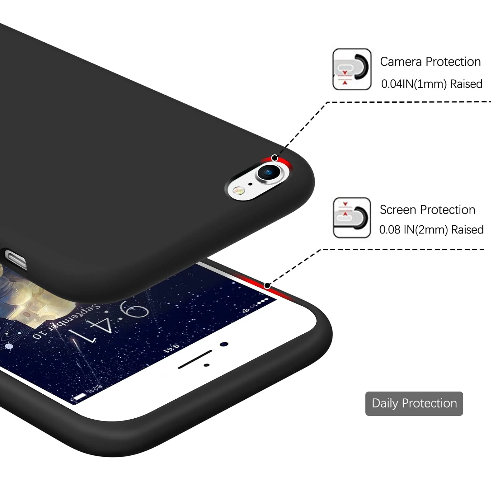 DL3 Mobilak Liquid Silicone Protective Case with Soft Microfiber Lining for iPhone 6 Plus / 6S Plus - Black