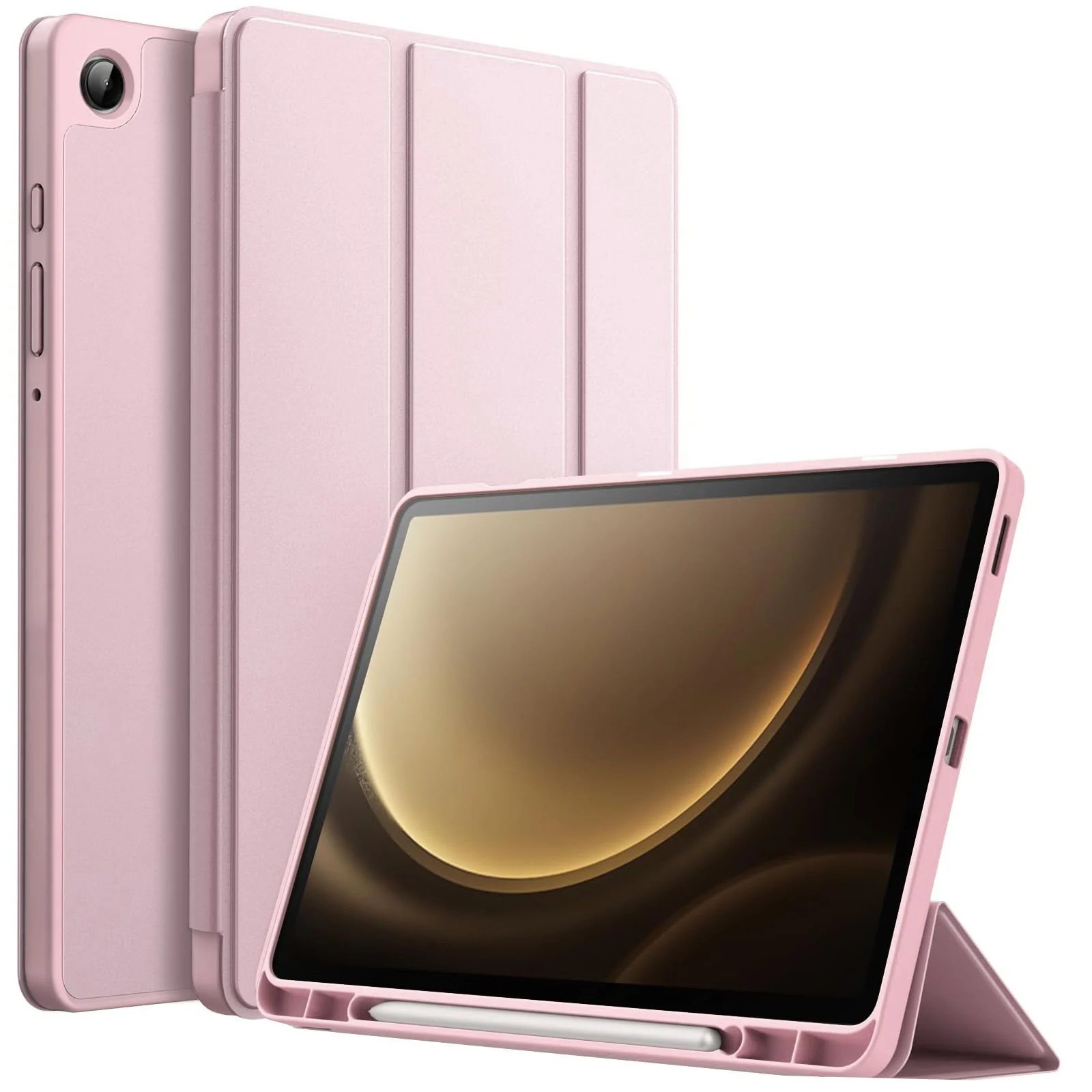 DL3 Mobilak Samsung Galaxy Tab A9+/ A9 Plus Case 11 inch 2023 (SM-X210/X216/X218) Case with Pen Holder, Soft TPU Back Trifold Stand Protective Smart Cover Flip, Auto Wake&Sleep - Rose Gold