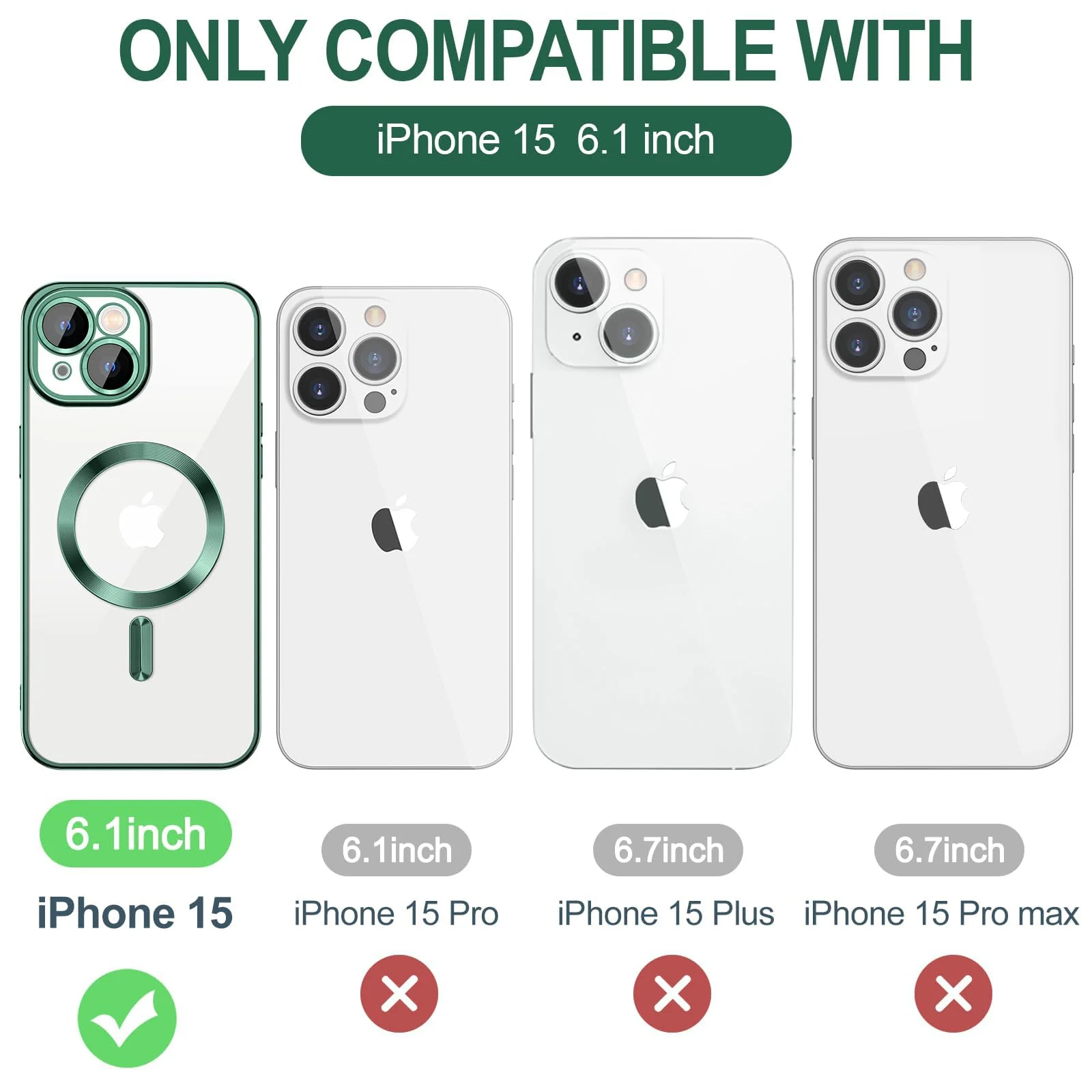 DL3 Mobilak Electroplated Case for iPhone 15 6.1-Inch, Camera Lens Full Protection, Compatible with MagSafe Wireless Charging, Shockproof Soft TPU Phone Cover - Green
