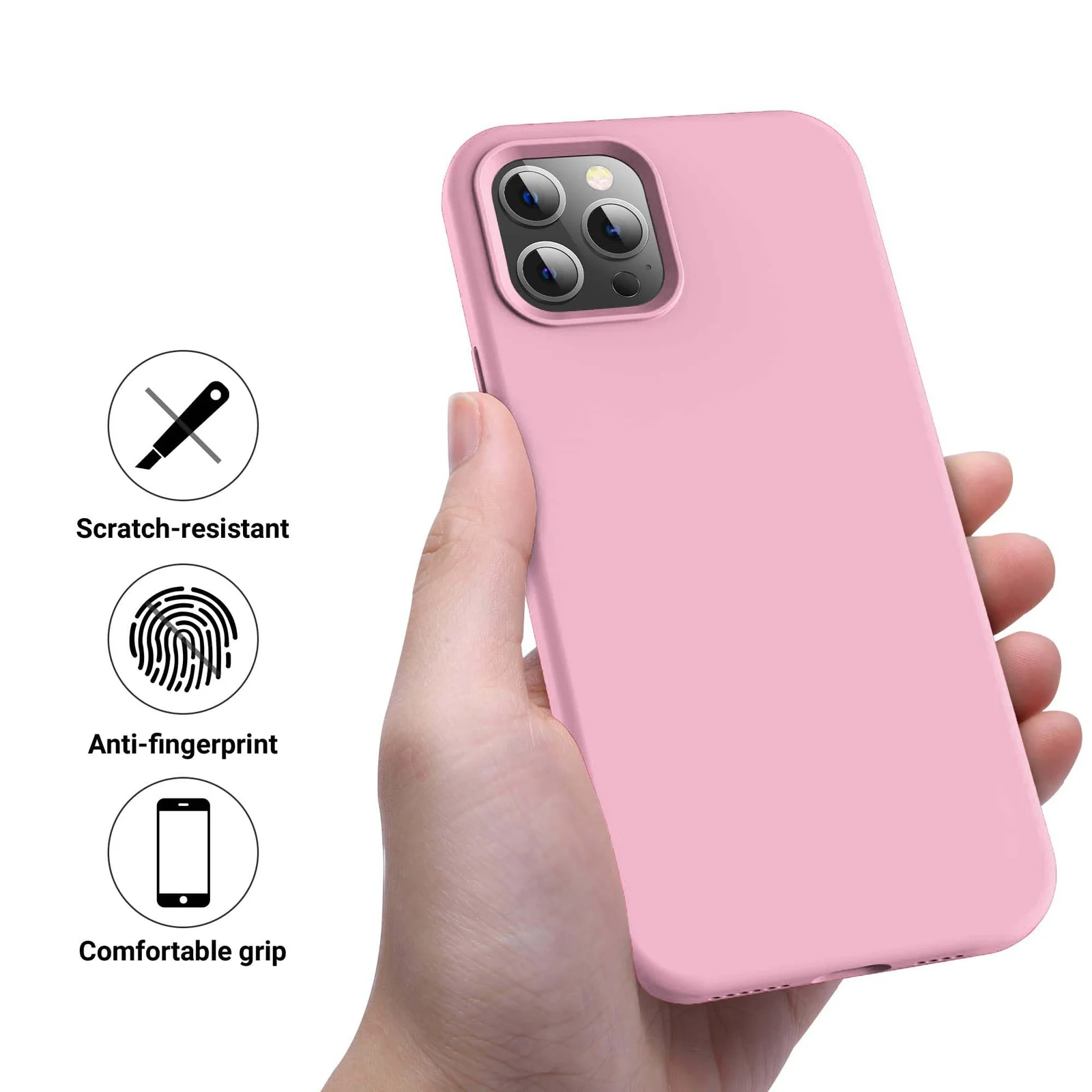 DL3 Mobilak Liquid Silicone Case for iPhone 14 Pro (6.1 Inch), Shock-absorbing protection, Scratch-resistant surface, Soft microfiber lining - Pink