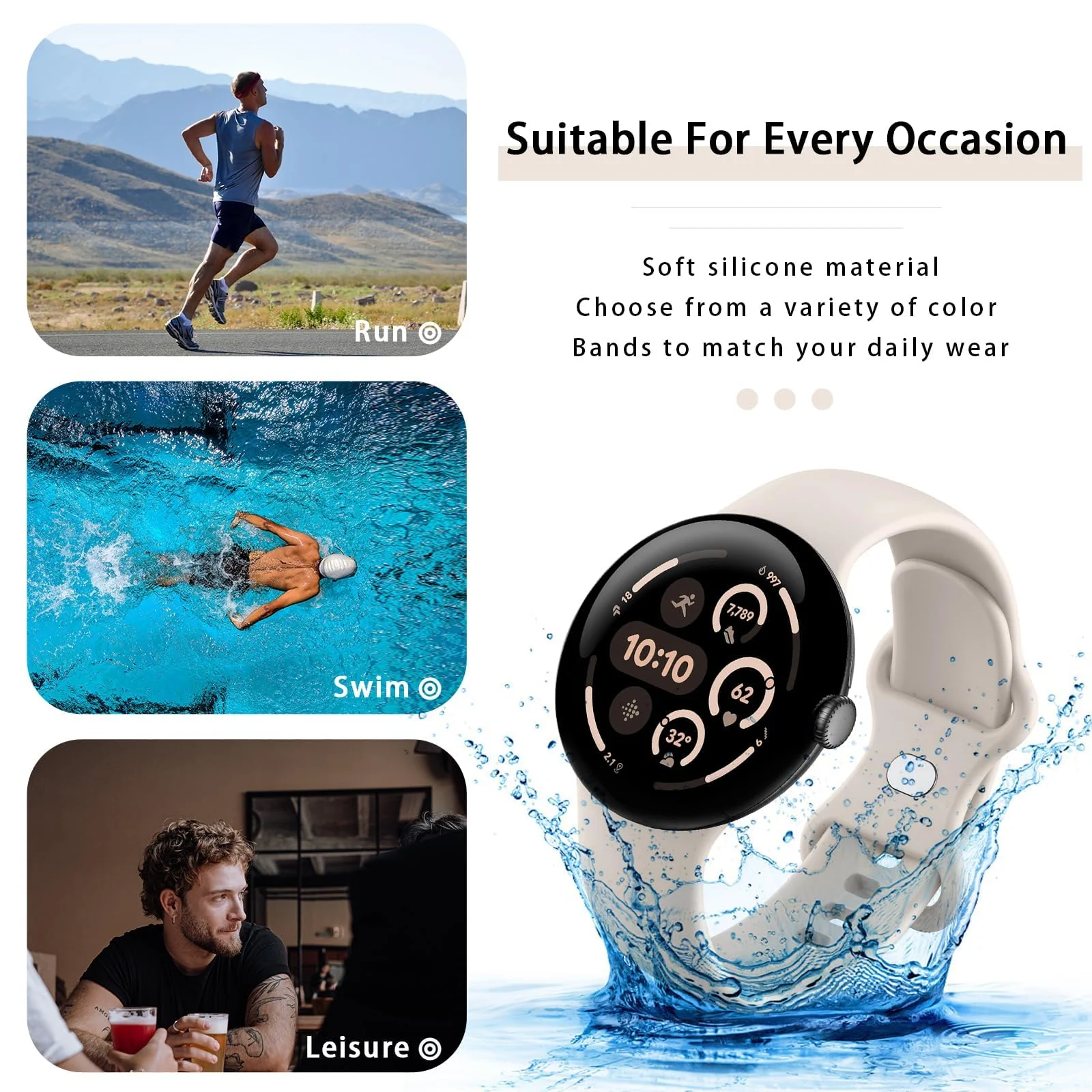 DL3 Mobilak Band Compatible with Google Pixel Watch 1/2/3/4 (41mm), Soft Silicone Sport Replacement Straps Bracelet for Google Pixel Watch 41mm - Starlight