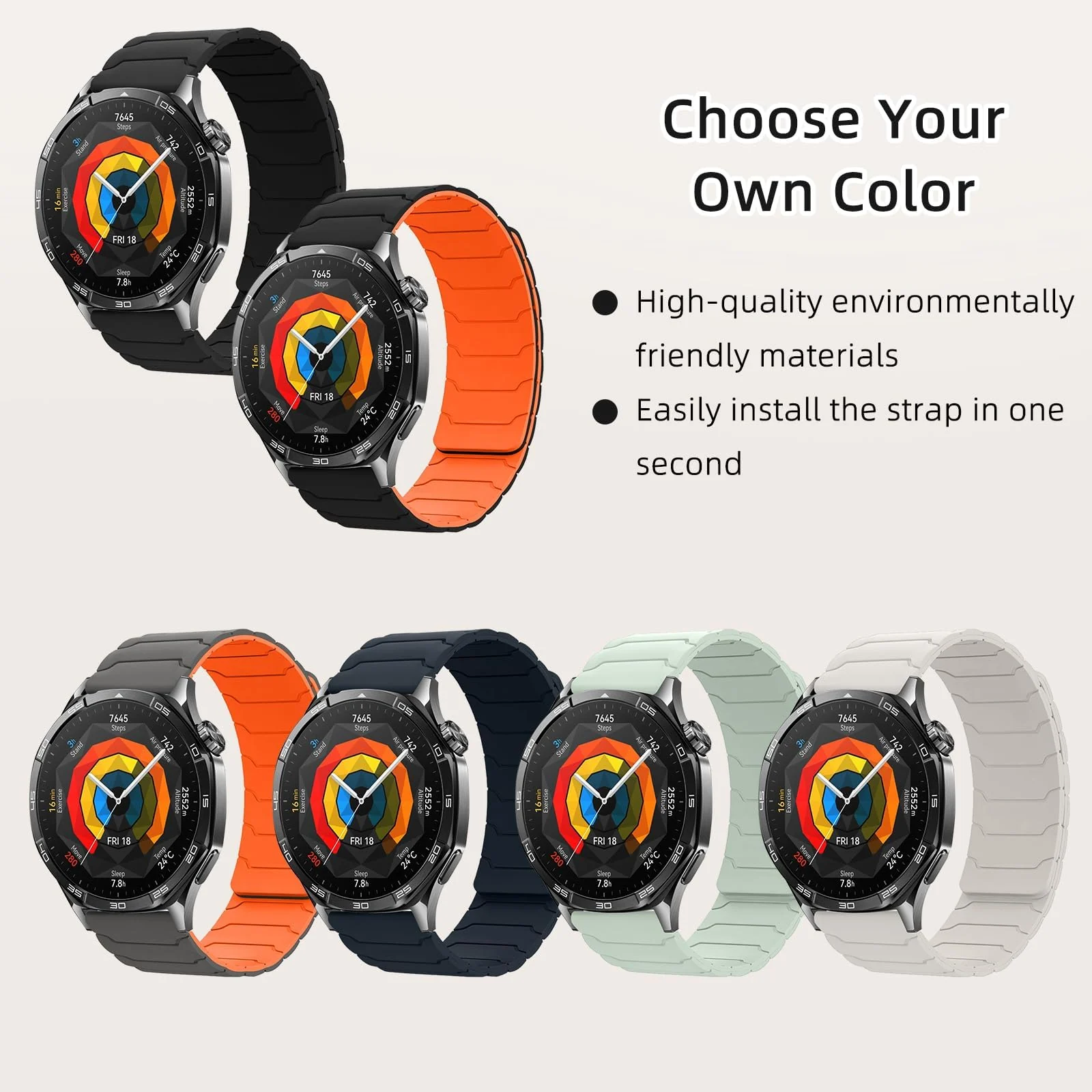 DL3 Mobilak 22mm Silicone Magnetic Strap for Xiaomi Redmi Watch 5 Active/5 Lite/Samsung Galaxy Watch 46mm/Watch 3 45mm/Gear S3/Huawei watch (GT6 GT5 GT4 GT3 GT2 GT 46MM)/GT2E/GT6 Pro/GT 5 Pro/Amazfit GTR4/Bip 6 - A-black