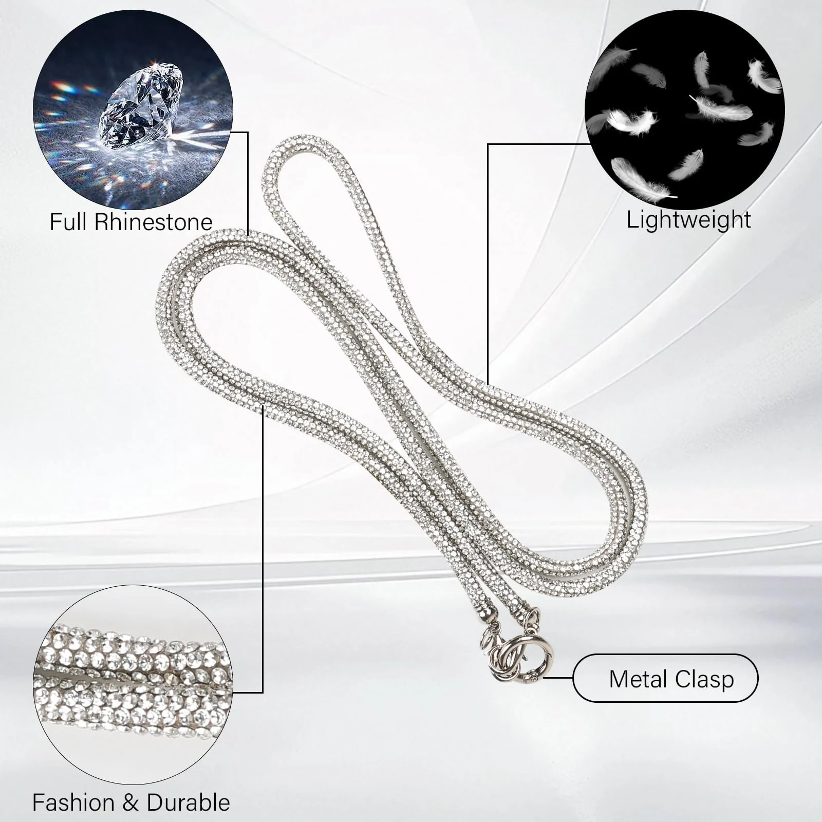 DL3 Mobilak Phone Crossbody Lanyard, Crystal Phone Lanyard with Full Rhinestone Bling Glitter, Bling Phone Strap for Most Phone, iPad, Handbag, Wallet, Phone Neck Holder for Women - Silver