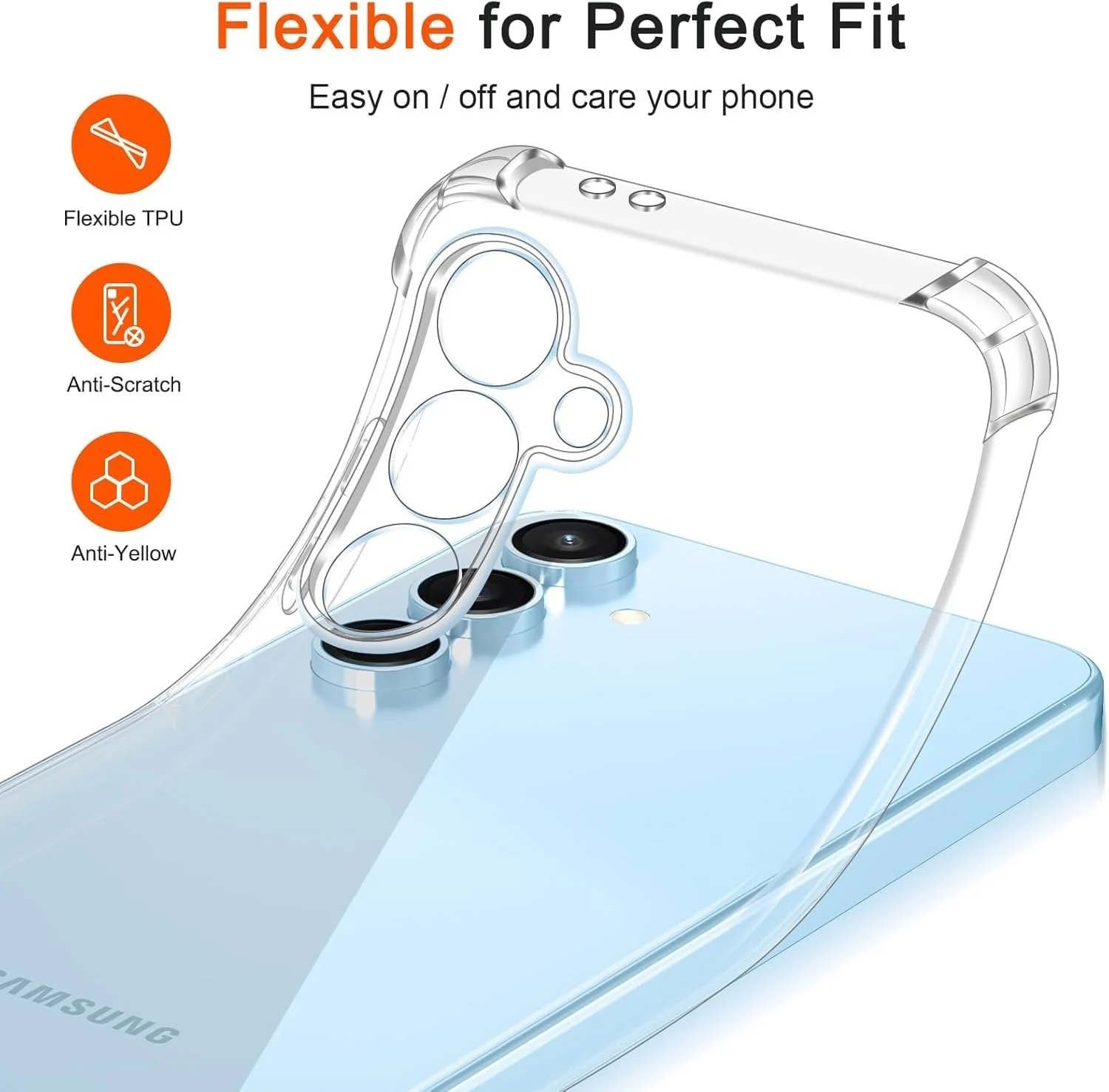 DL3 MOBILAK Case Compatible with Samsung Galaxy S24 FE, Cover SiliconeTransparent TPU Gorilla Anti-shock Protector Camera Shockproof Corners - Clear