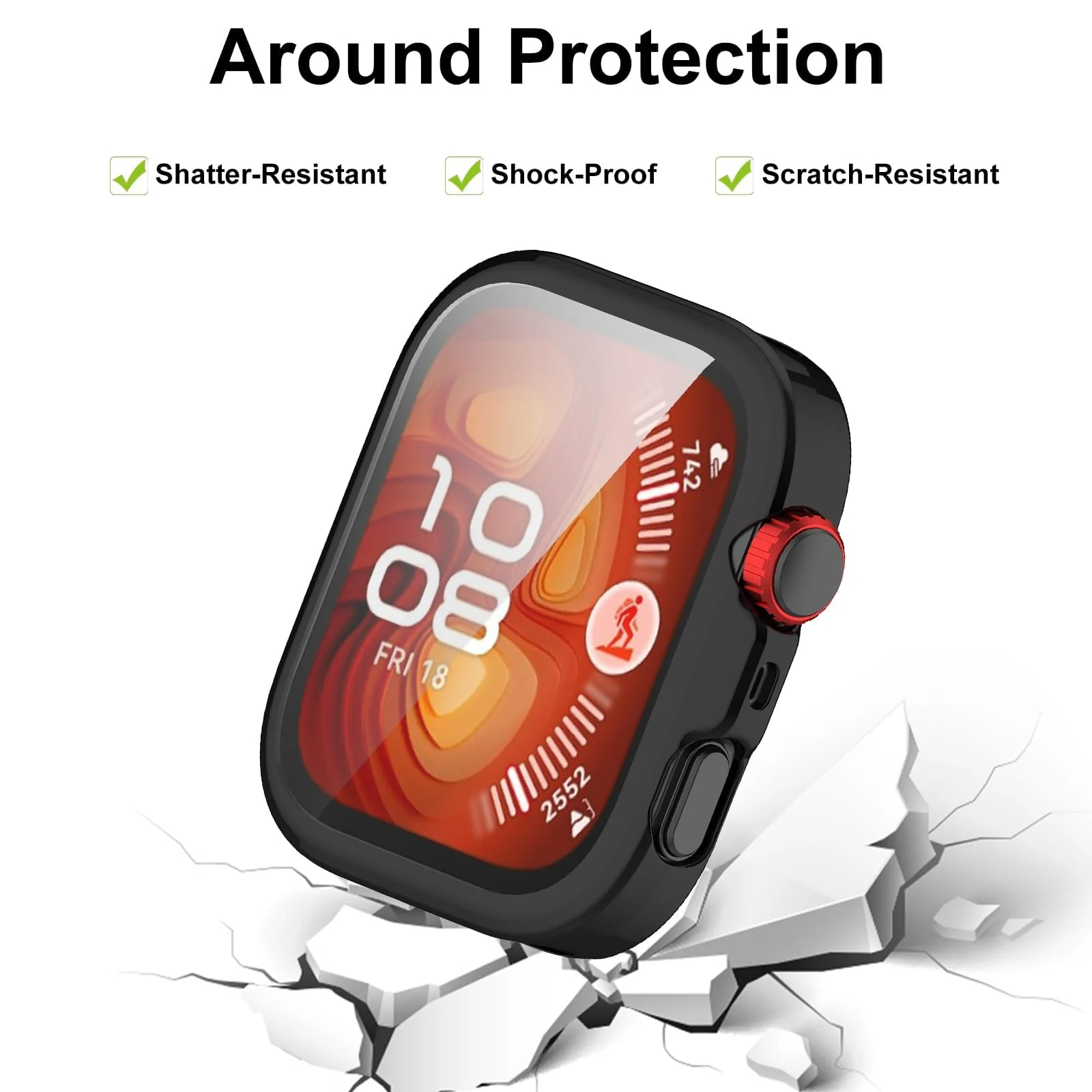 DL3 Mobilak Case Compatible with Huawei Watch Fit 4 Pro 2025 Case All-Around with Built-in Screen Protector Watch Soft TPU Shockproof Cover Slim Guard Thin Bumper Shell Protector - Black