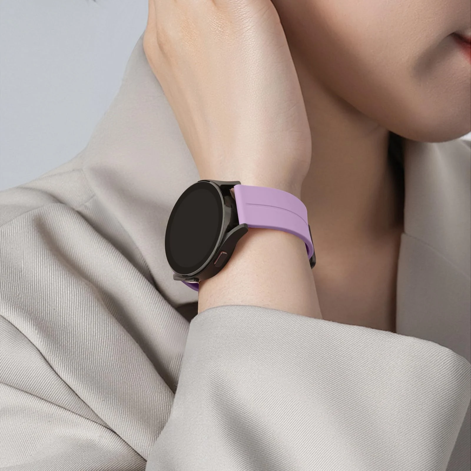 DL3 Mobilak Strap Compatible with Samsung Galaxy Watch 7 FE 6 5 4 Strap 40mm 44mm/Watch 6 Classic 43mm 47mm/5 Pro 45mm/4 Classic 42mm 46mm, No Gap Magnetic Clasp Silicone Band - Lavender